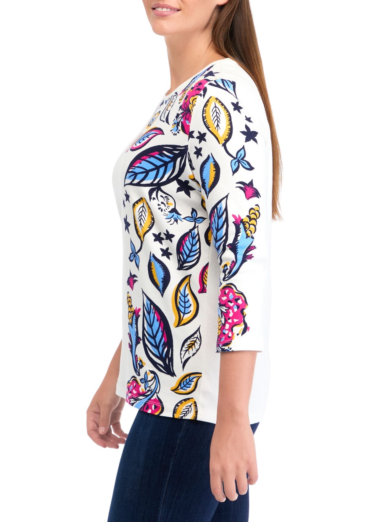 Womens 3/4 Sleeve Placement Print Top