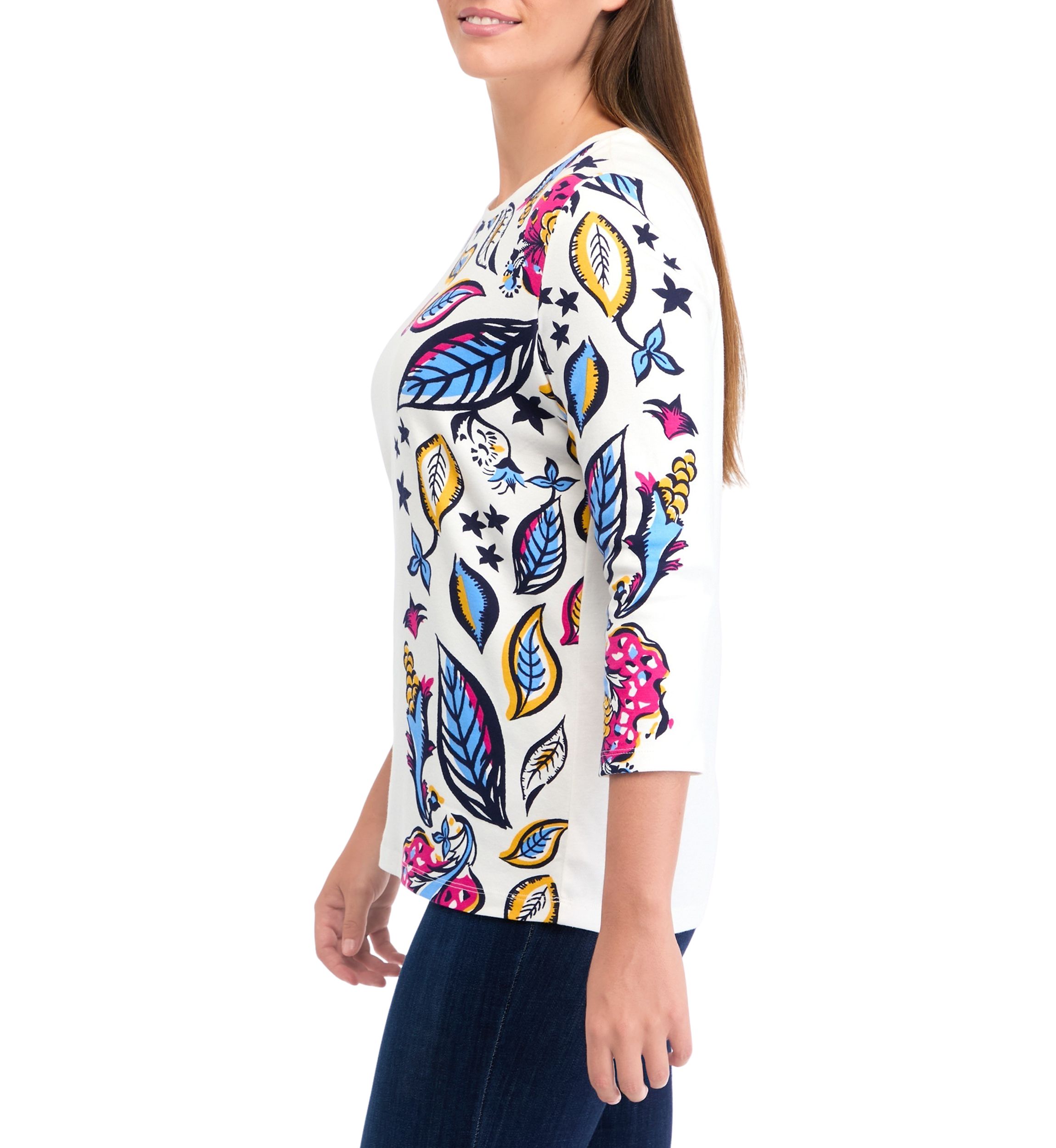 Womens 3/4 Sleeve Placement Print Top