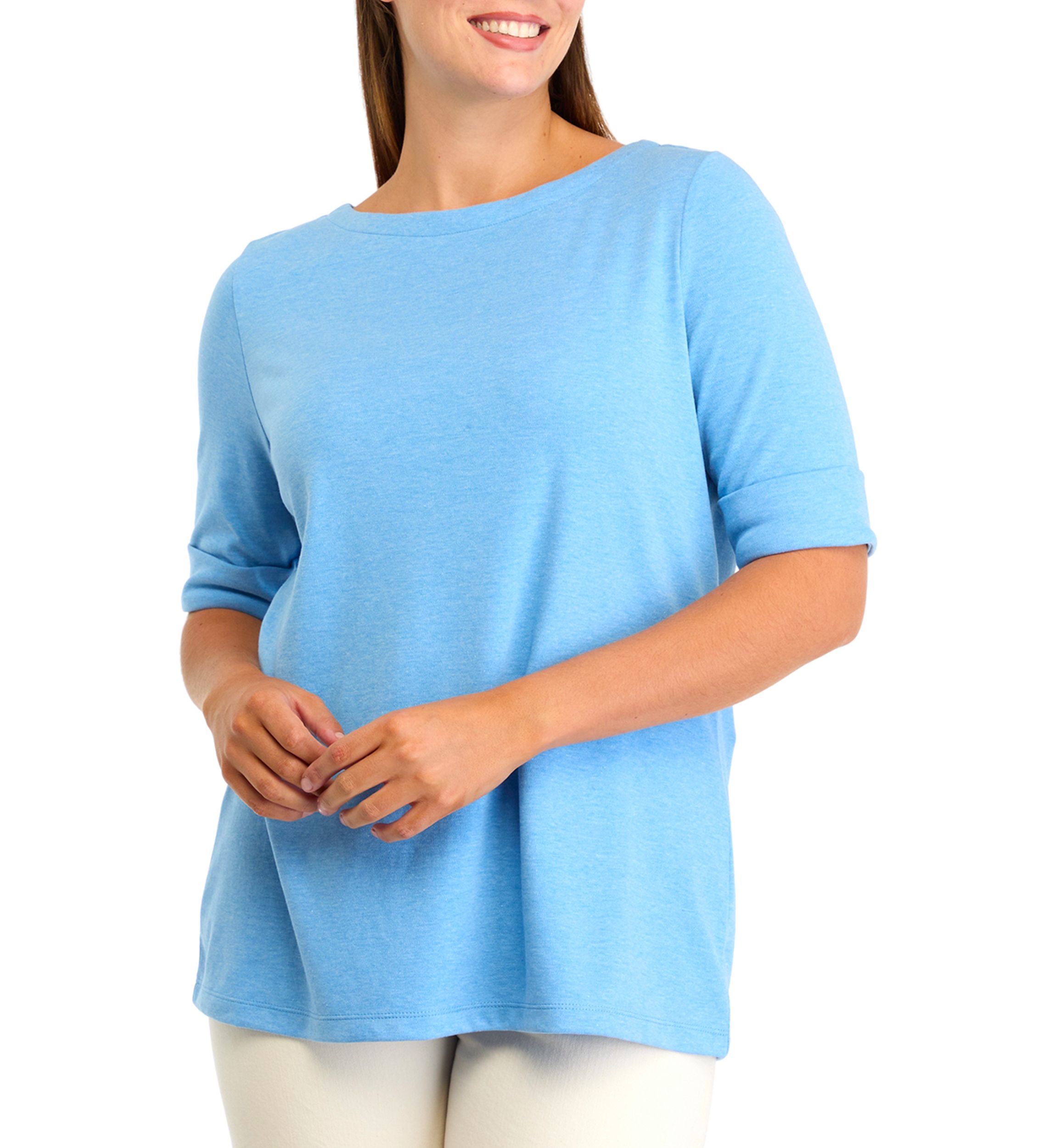Womens Elbow Sleeve Boat Neck Heather Top