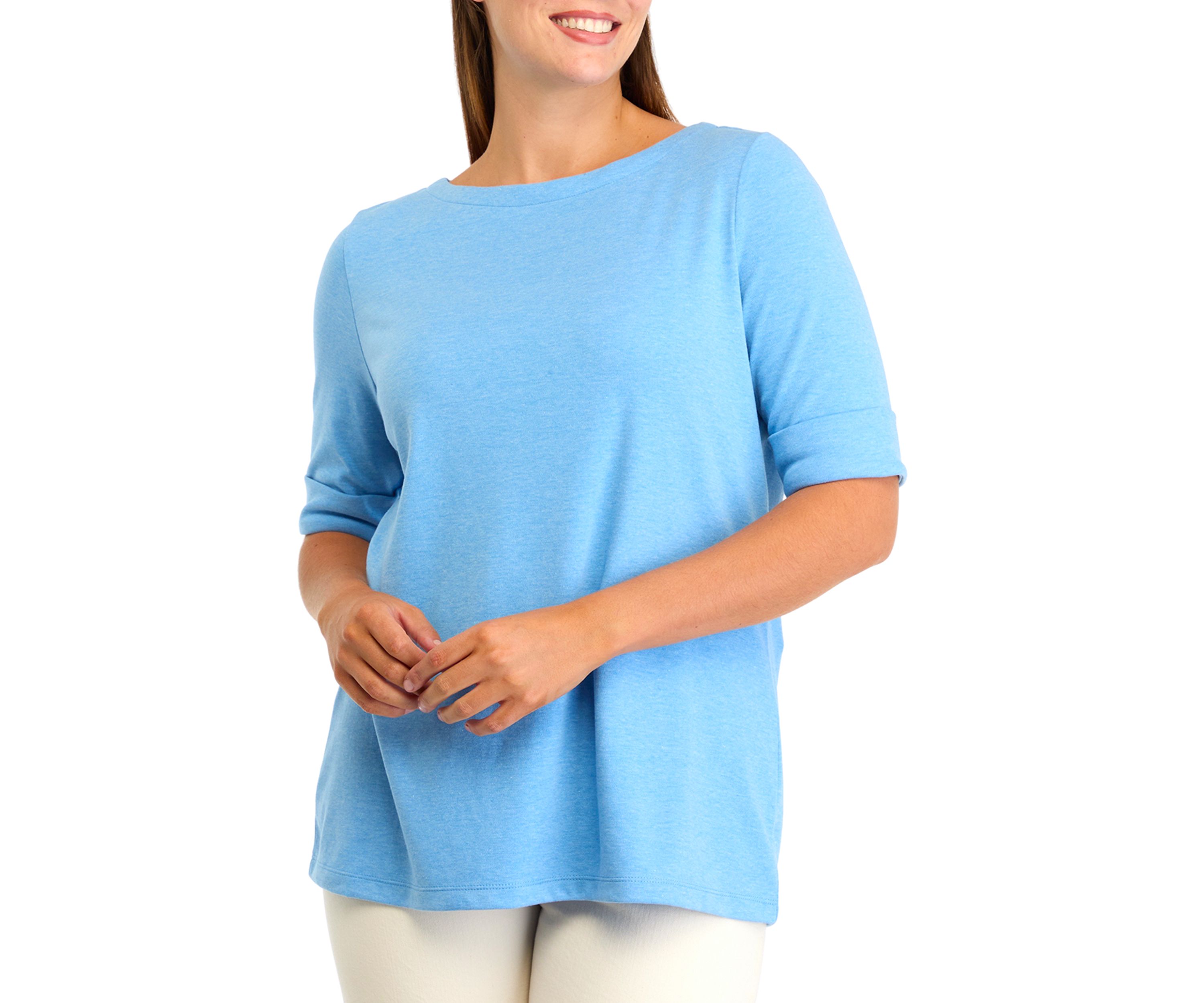 Womens Elbow Sleeve Boat Neck Heather Top
