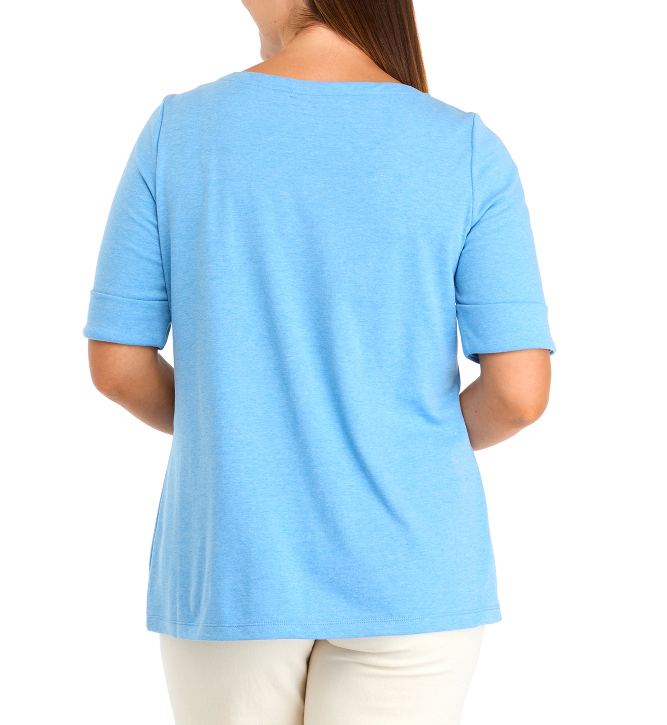 Womens Elbow Sleeve Boat Neck Heather Top