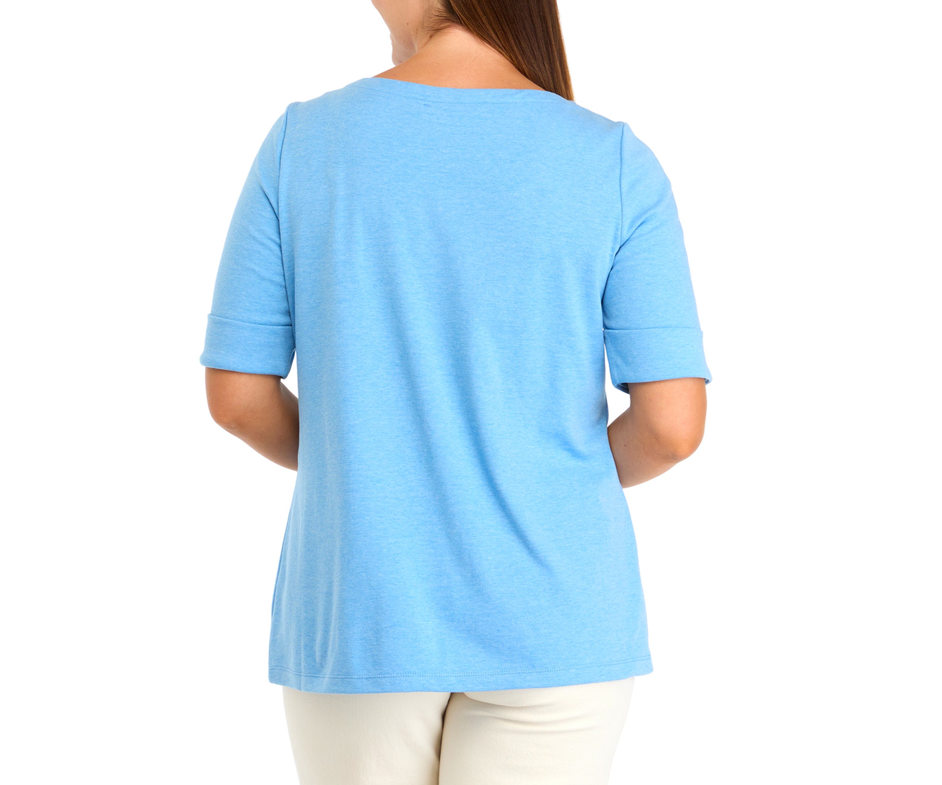 Womens Elbow Sleeve Boat Neck Heather Top