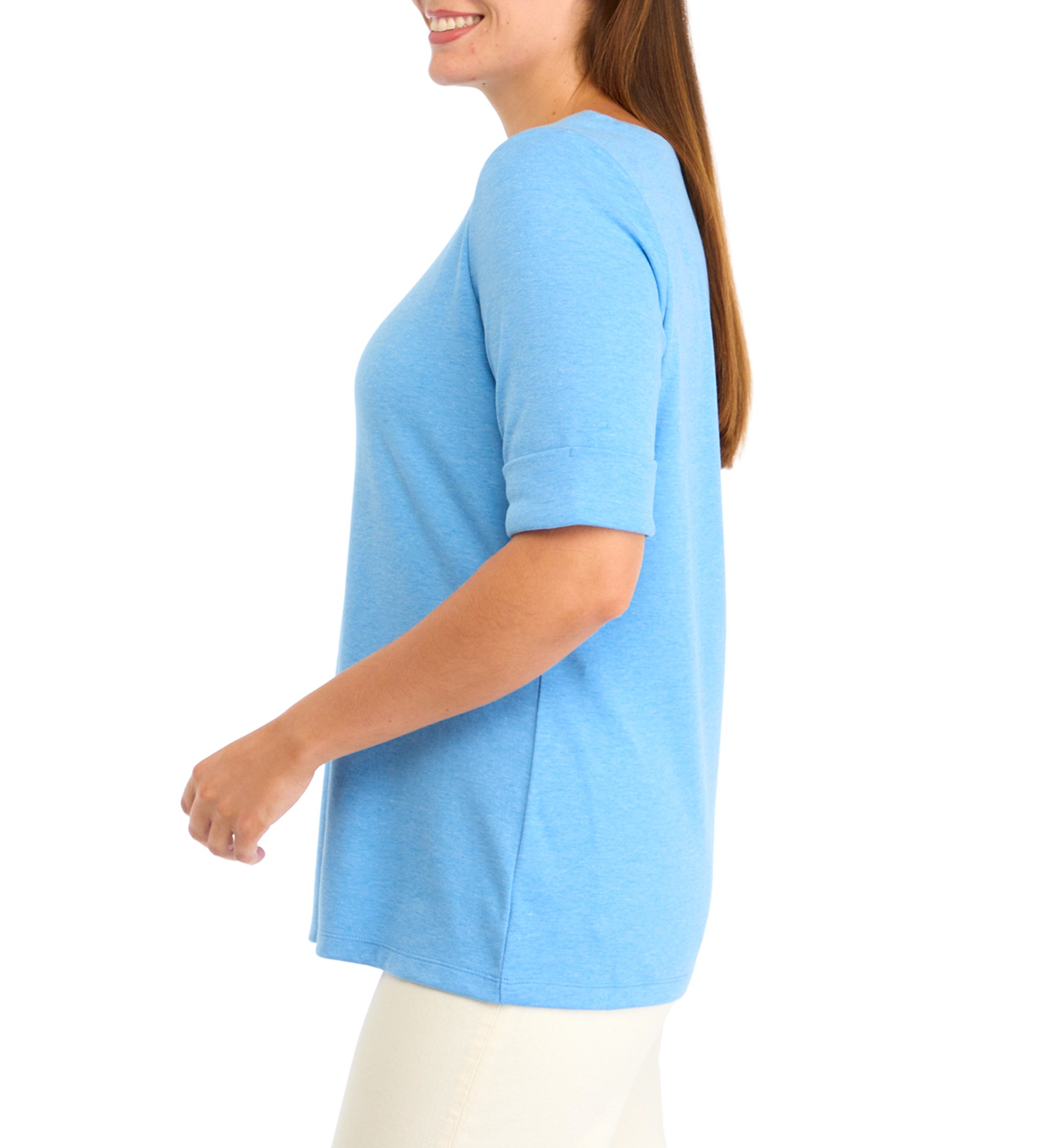 Womens Elbow Sleeve Boat Neck Heather Top