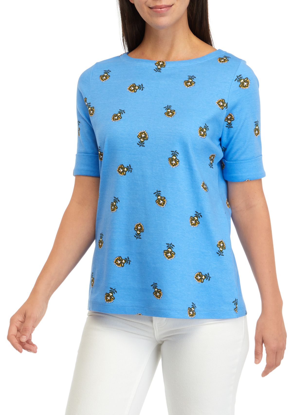 Womens Printed Boat Neck Top