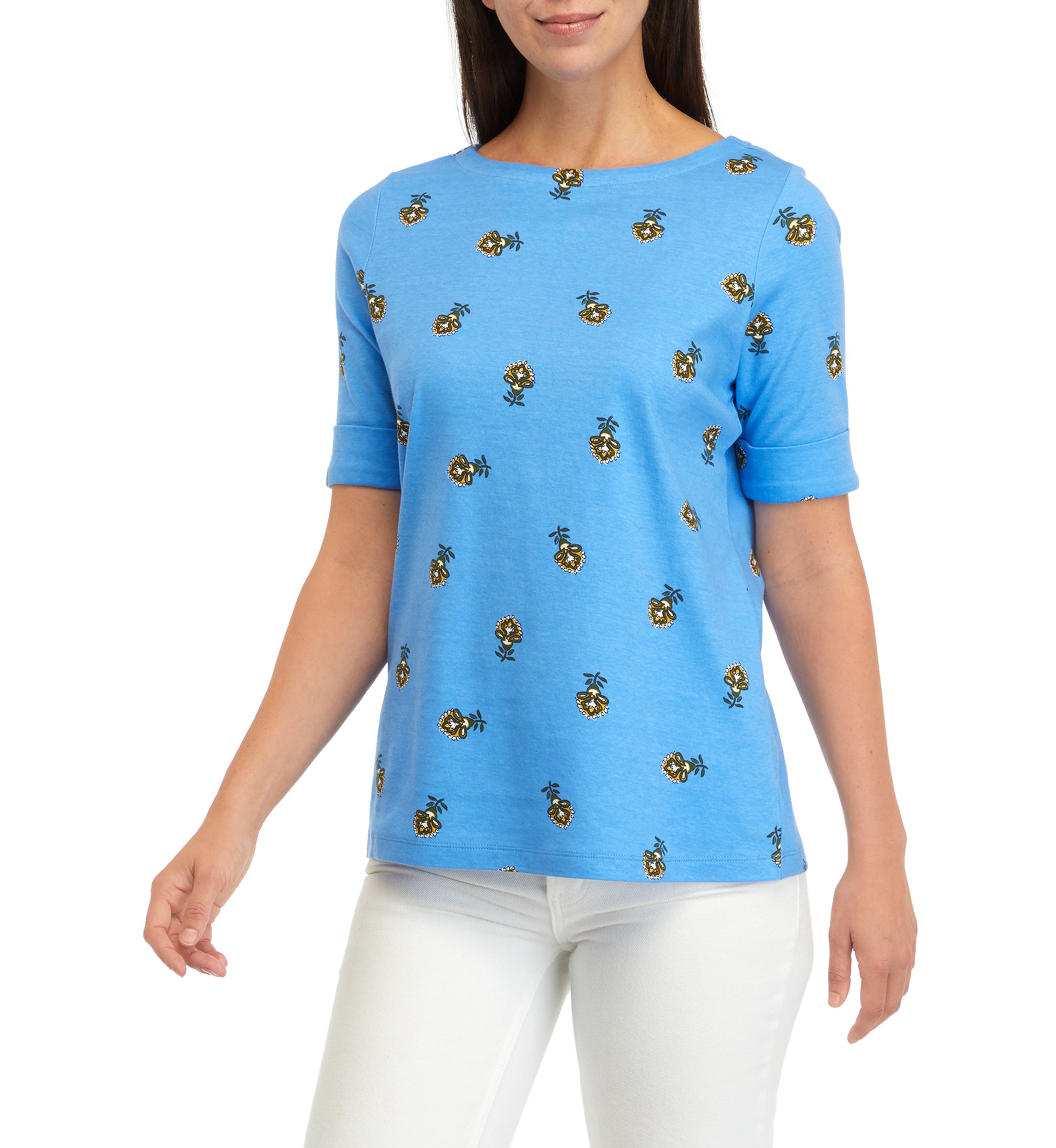 Womens Printed Boat Neck Top
