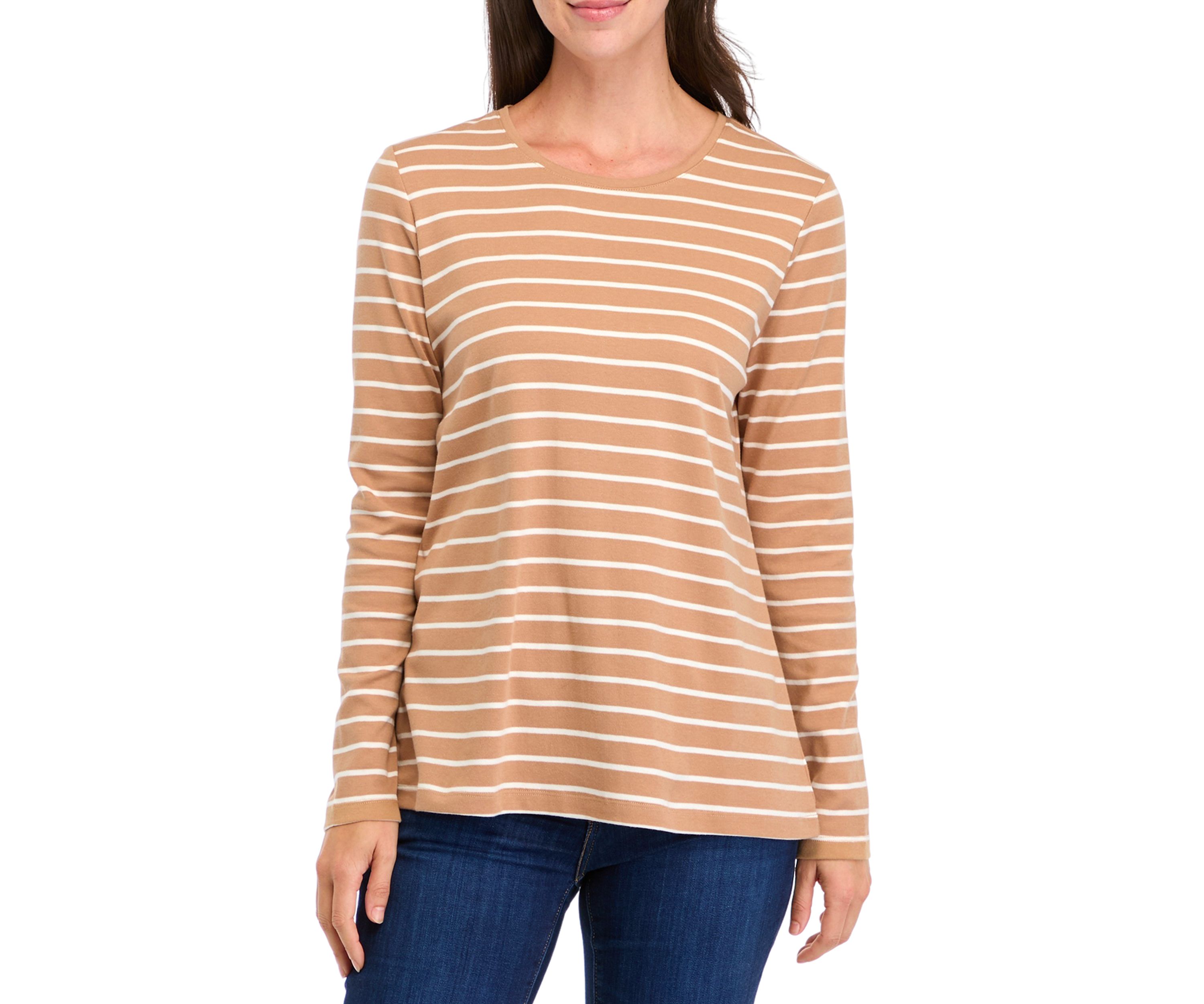 Womens Long Sleeve Striped Crew Neck T-Shirt