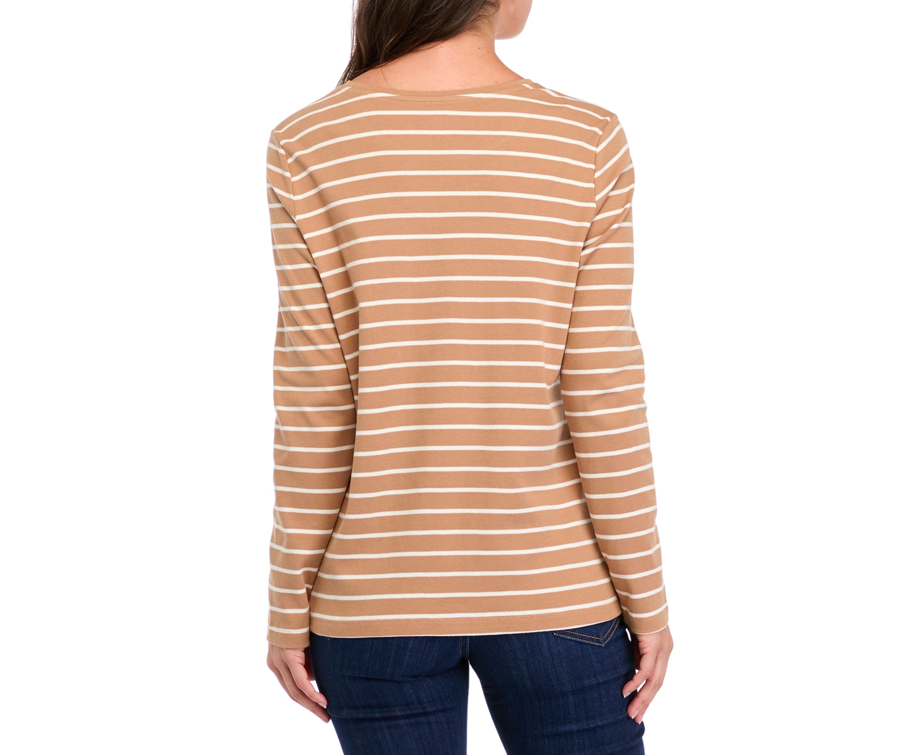 Womens Long Sleeve Striped Crew Neck T-Shirt