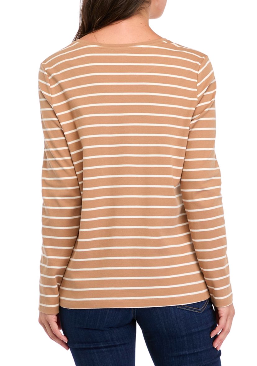 Womens Long Sleeve Striped Crew Neck T-Shirt