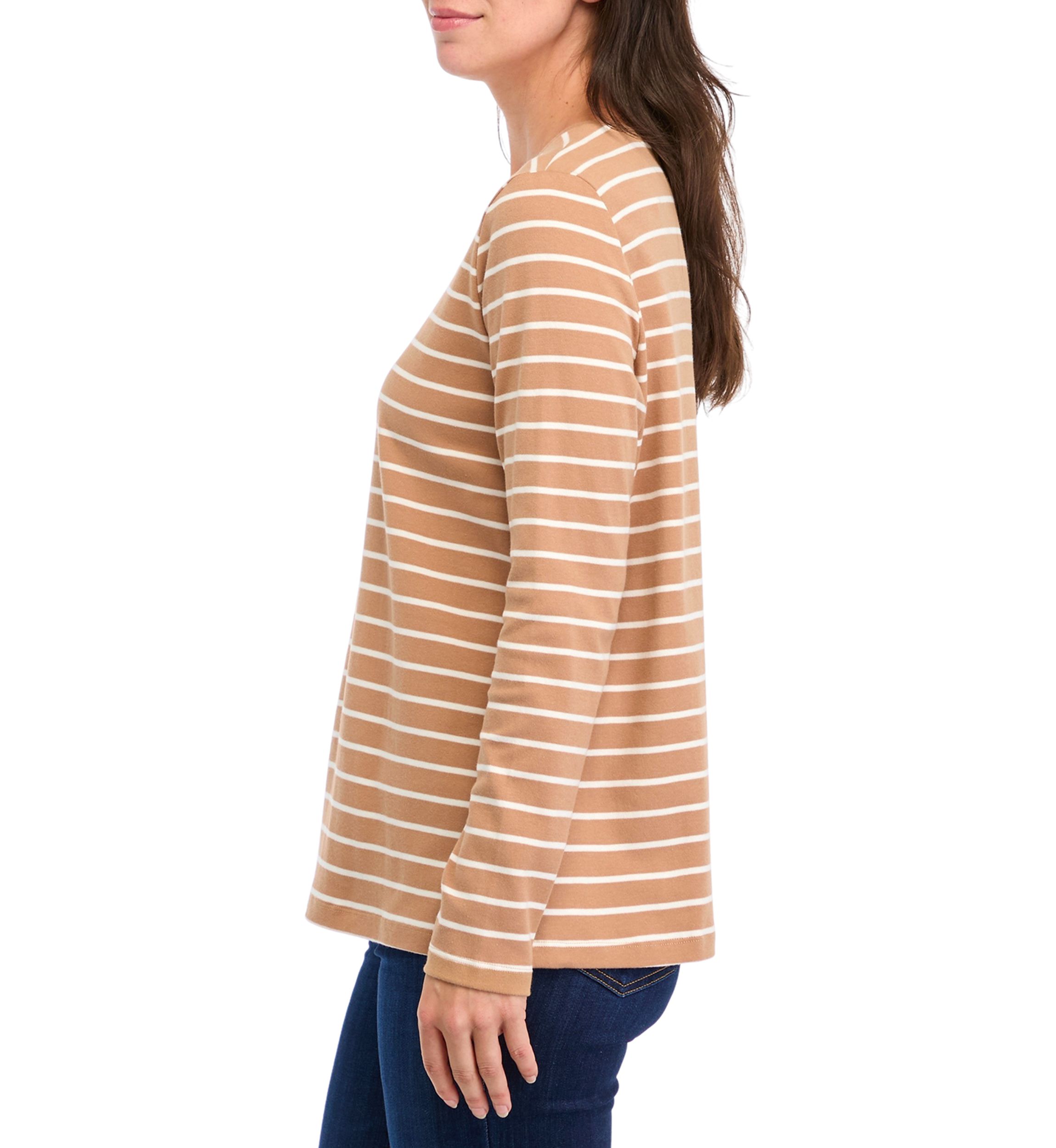 Womens Long Sleeve Striped Crew Neck T-Shirt