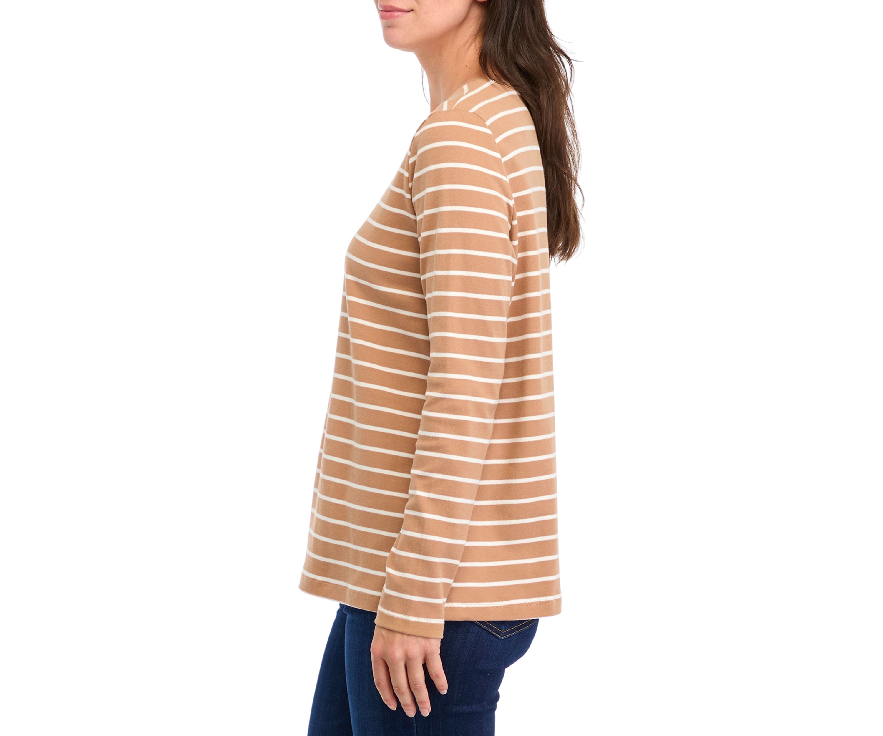 Womens Long Sleeve Striped Crew Neck T-Shirt