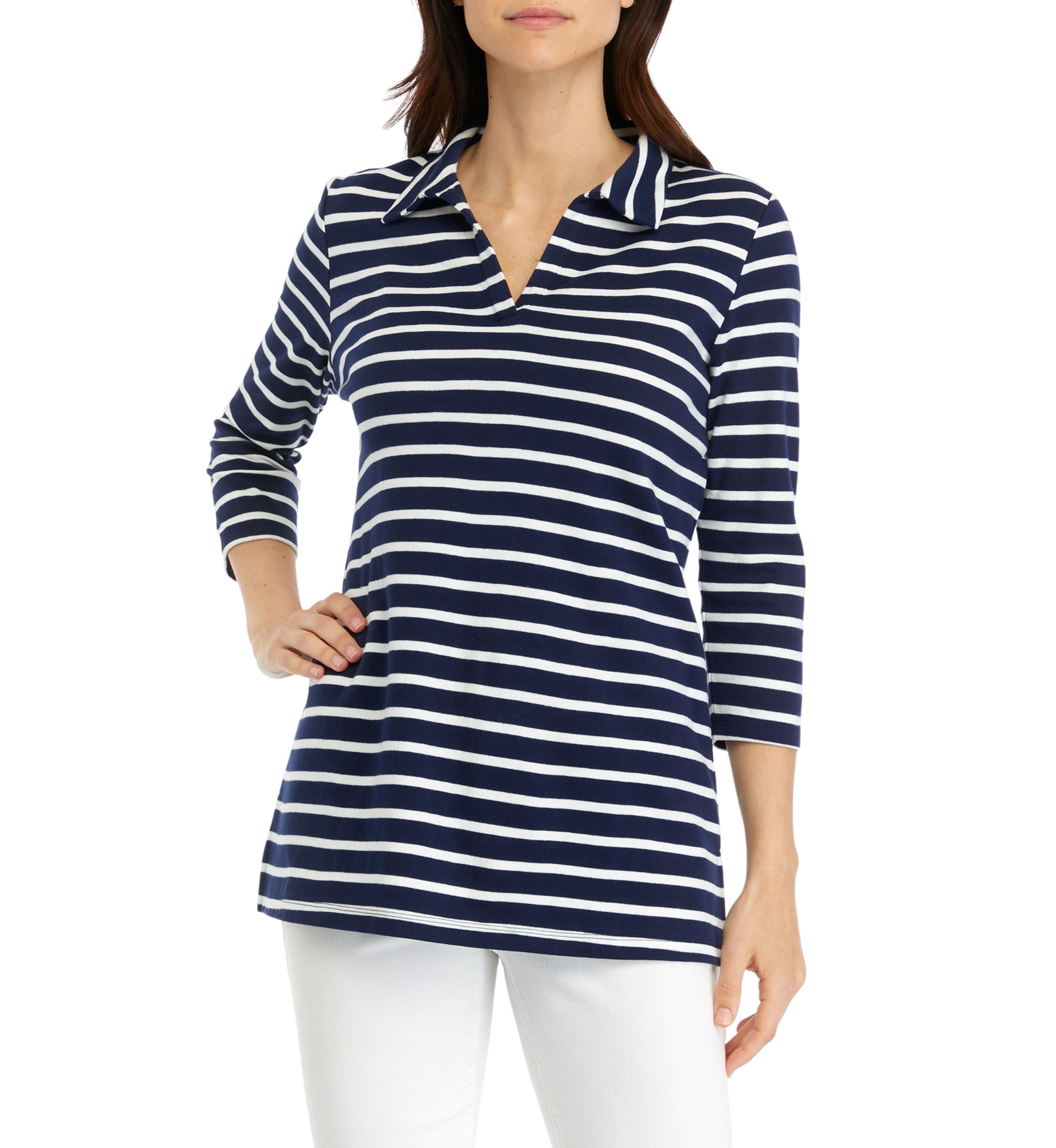 Womens Striped Polo Top