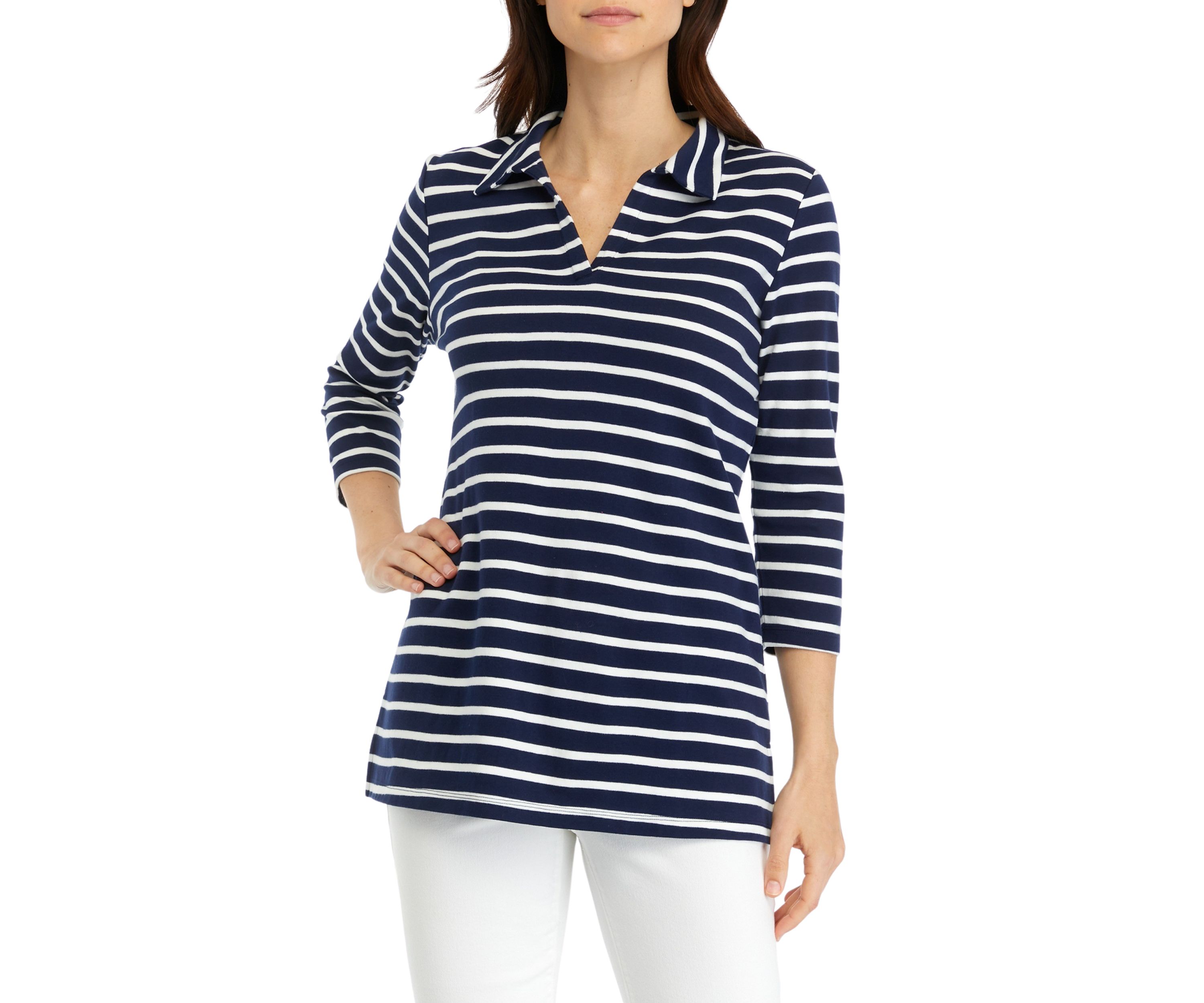 Womens Striped Polo Top