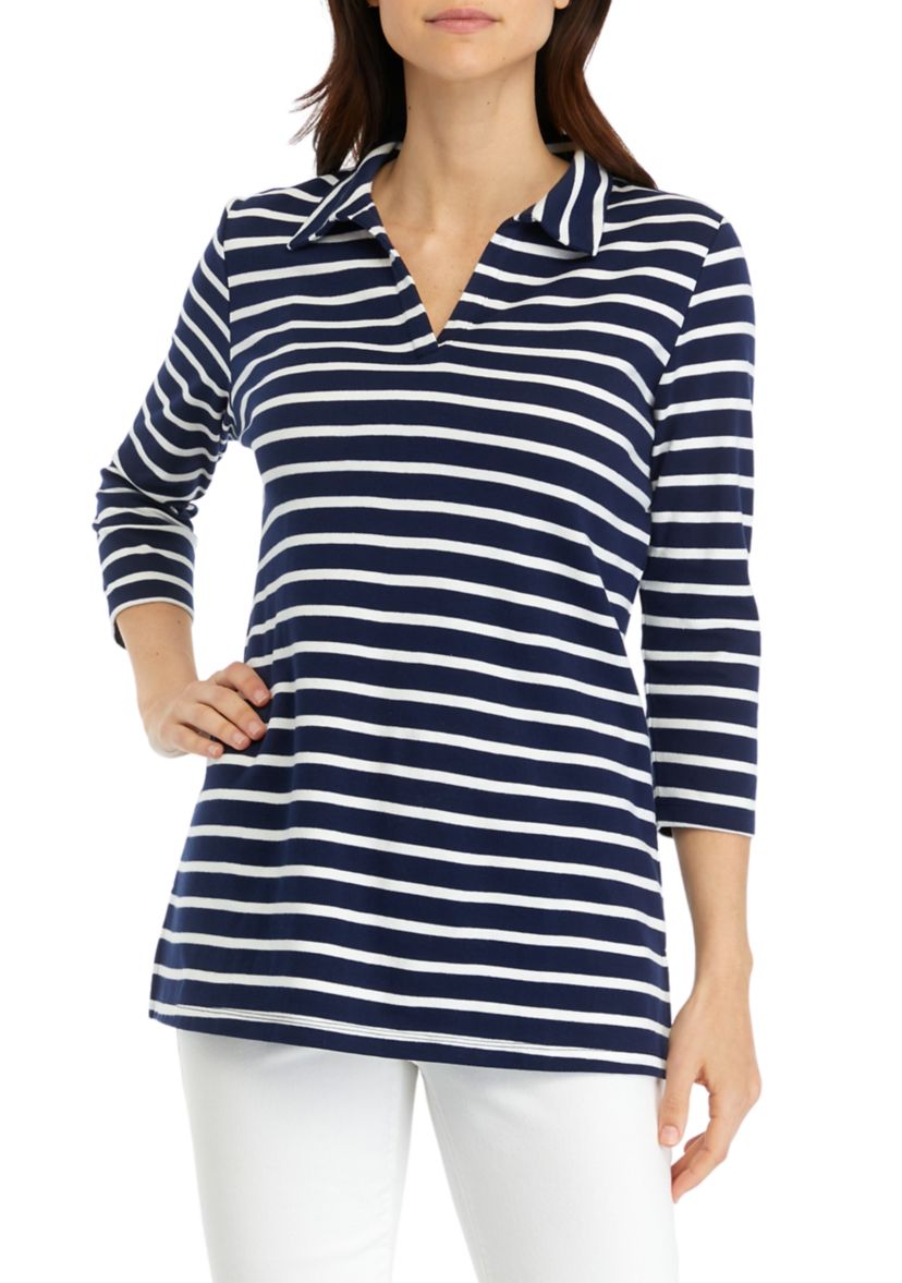 Womens Striped Polo Top