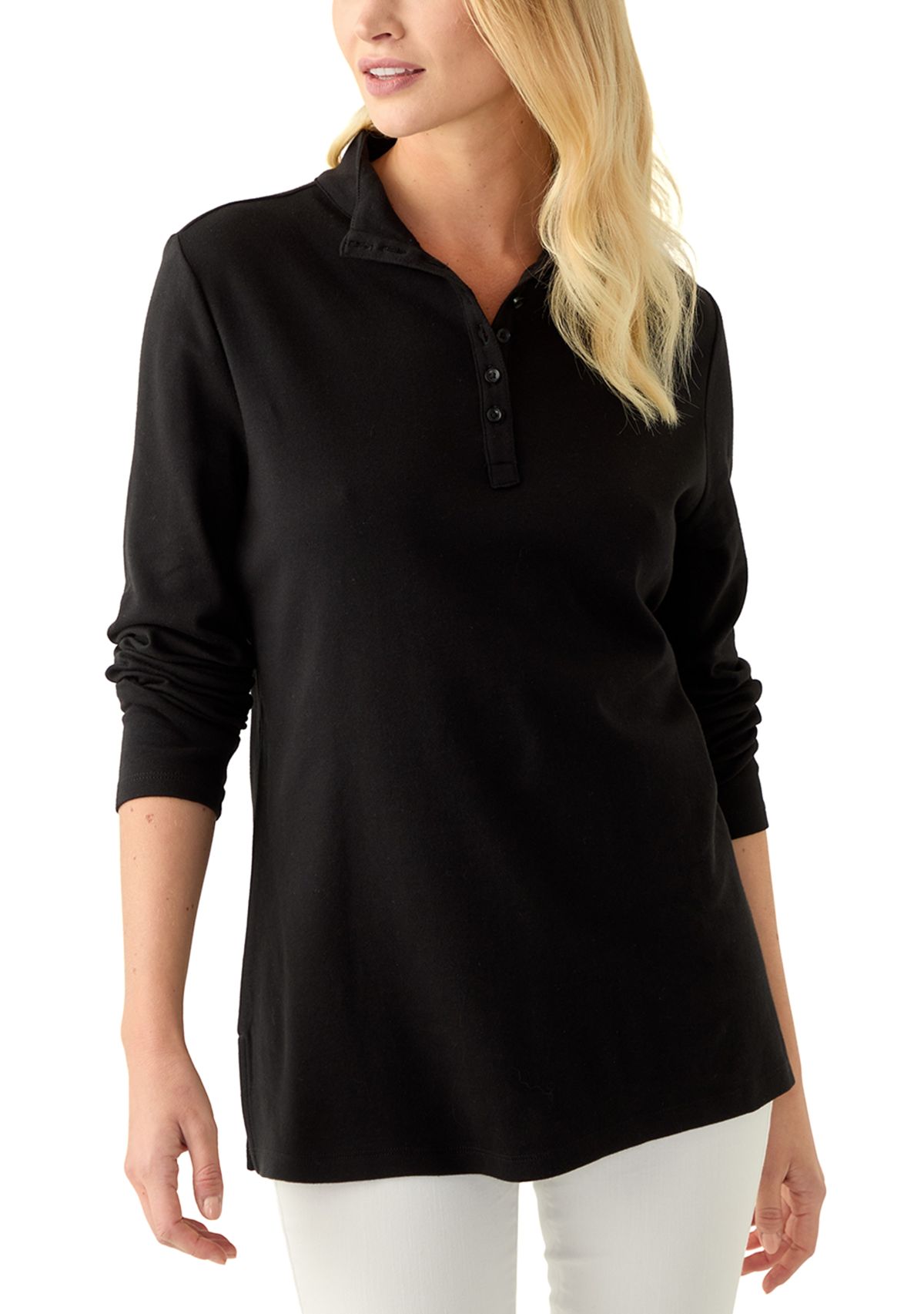 Womens Long Sleeve Henley Tunic Top