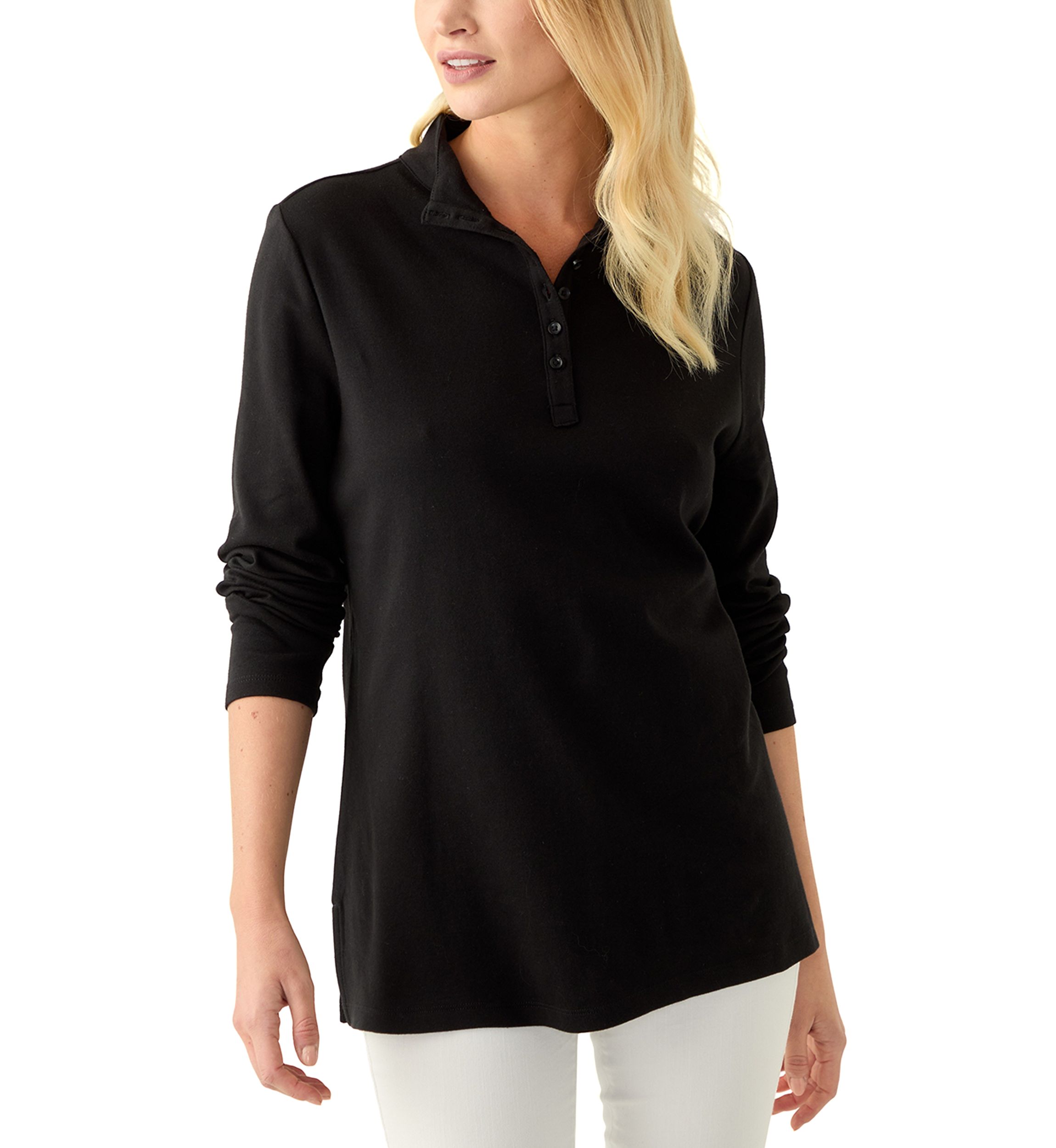 Womens Long Sleeve Henley Tunic Top