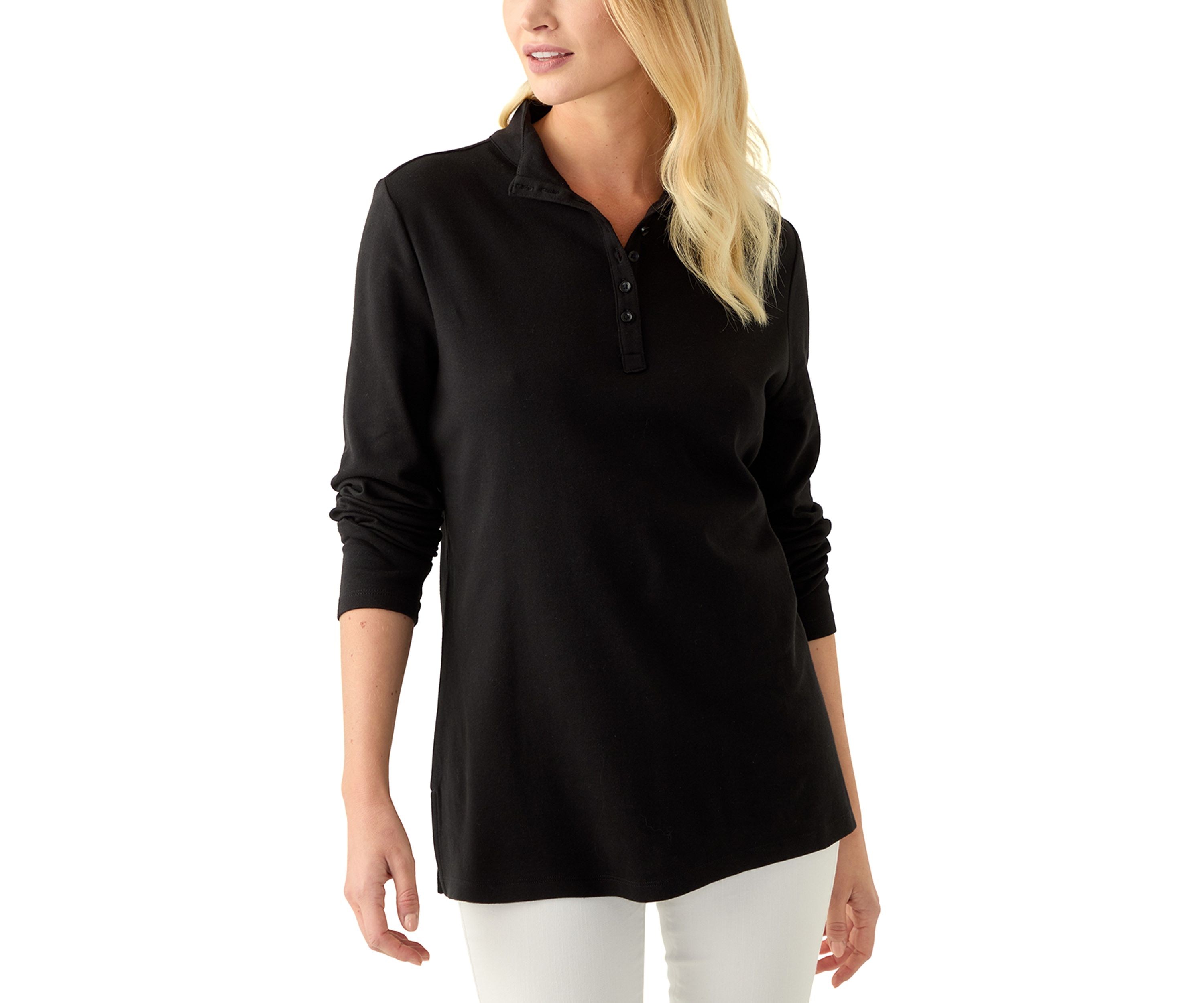 Womens Long Sleeve Henley Tunic Top