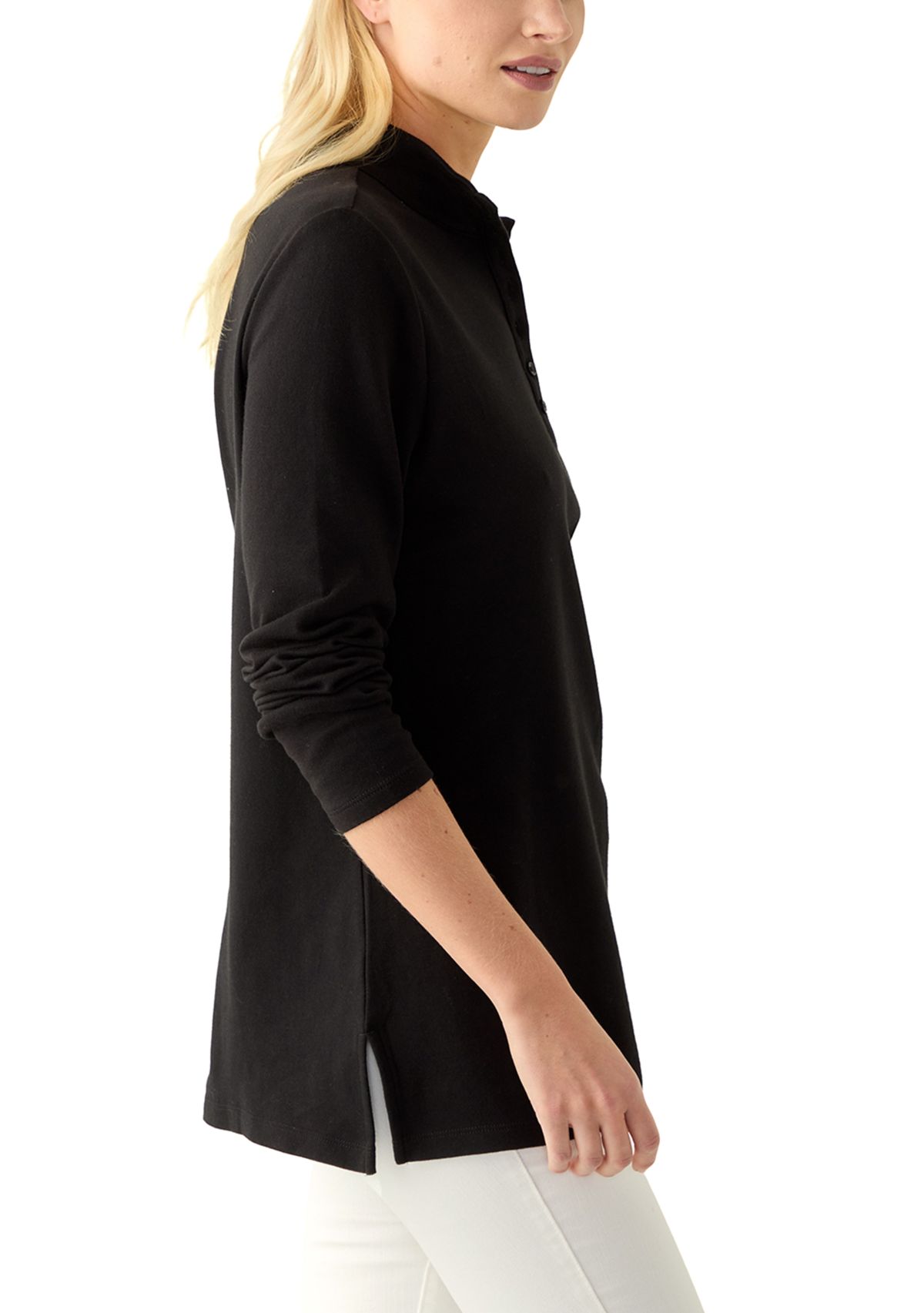 Womens Long Sleeve Henley Tunic Top