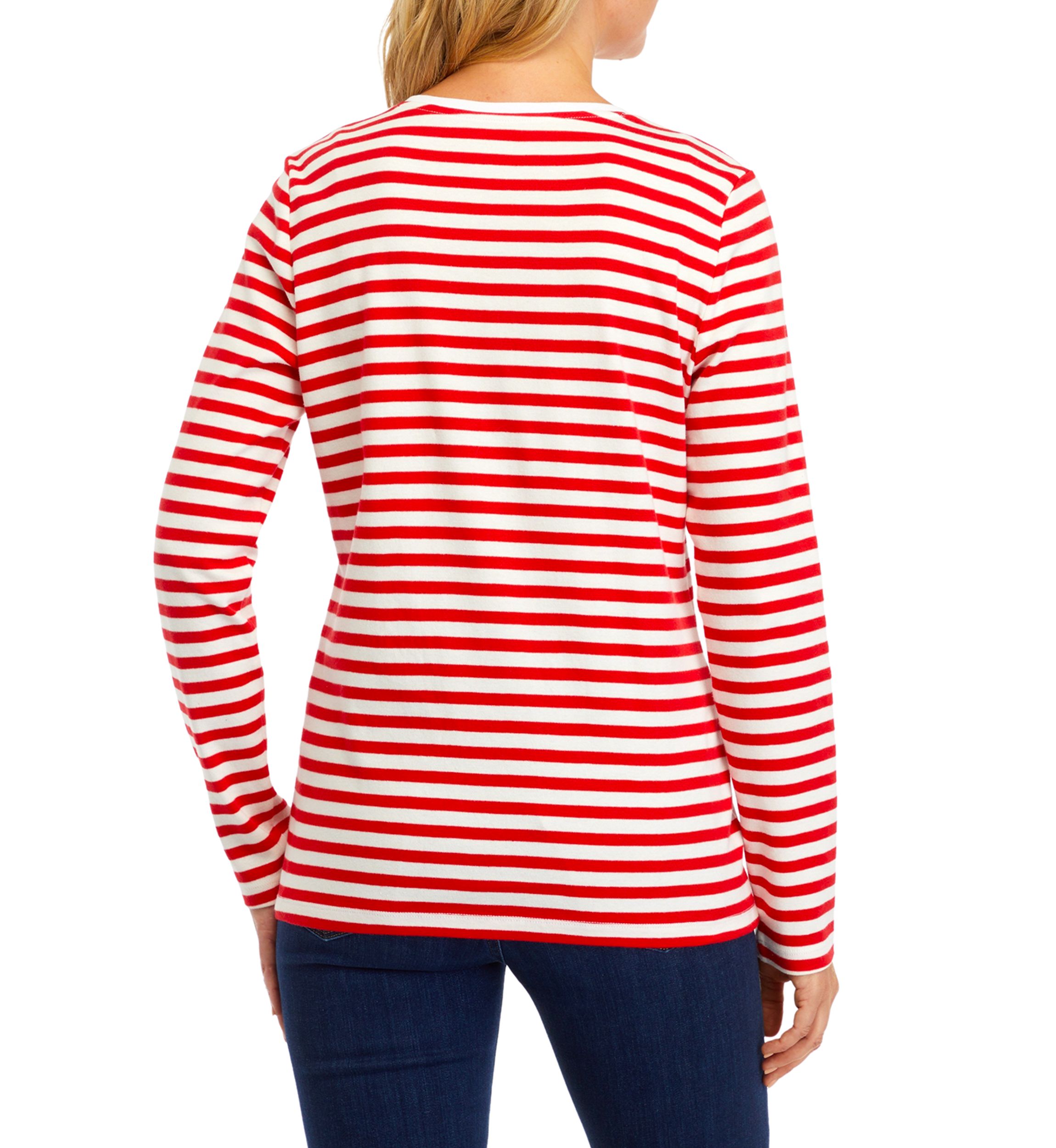 Womens Long Sleeve Striped Holiday Graphic T-Shirt