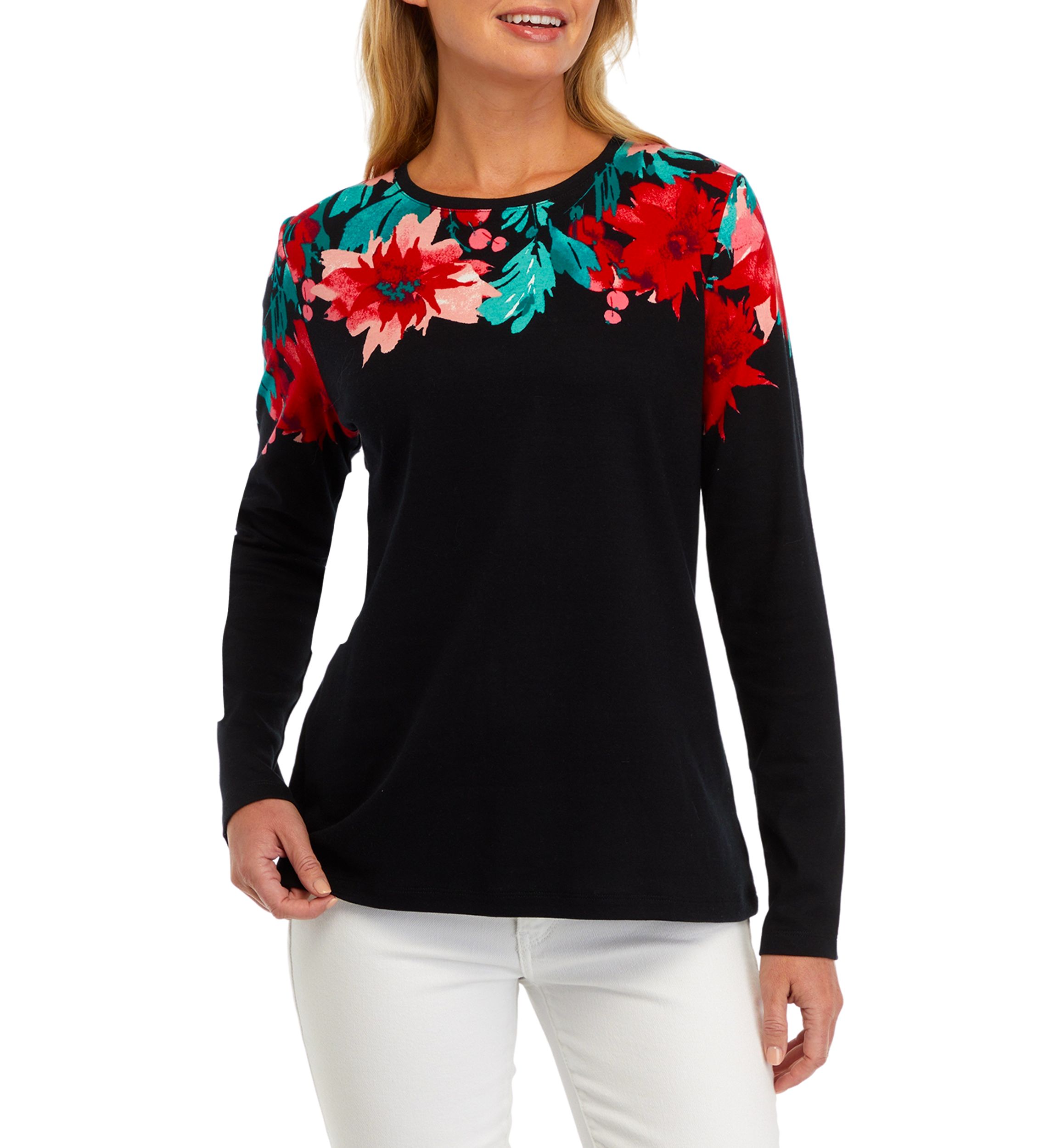 Womens Long Sleeve Placement Print T-Shirt 