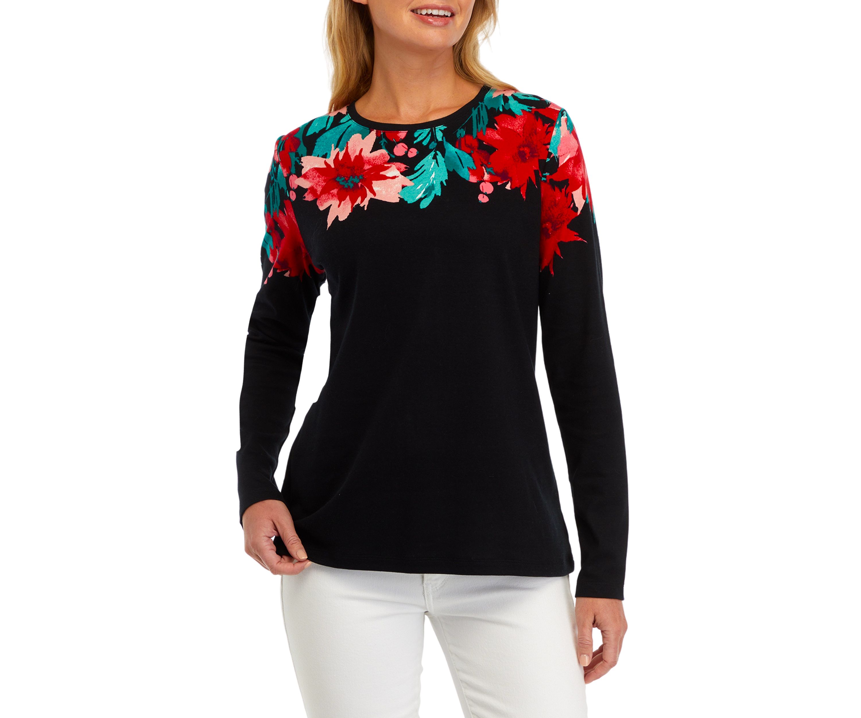 Womens Long Sleeve Placement Print T-Shirt 