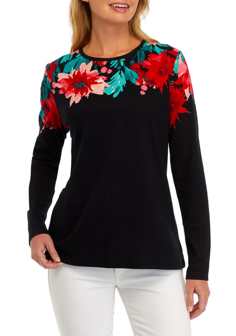 Womens Long Sleeve Placement Print T-Shirt 