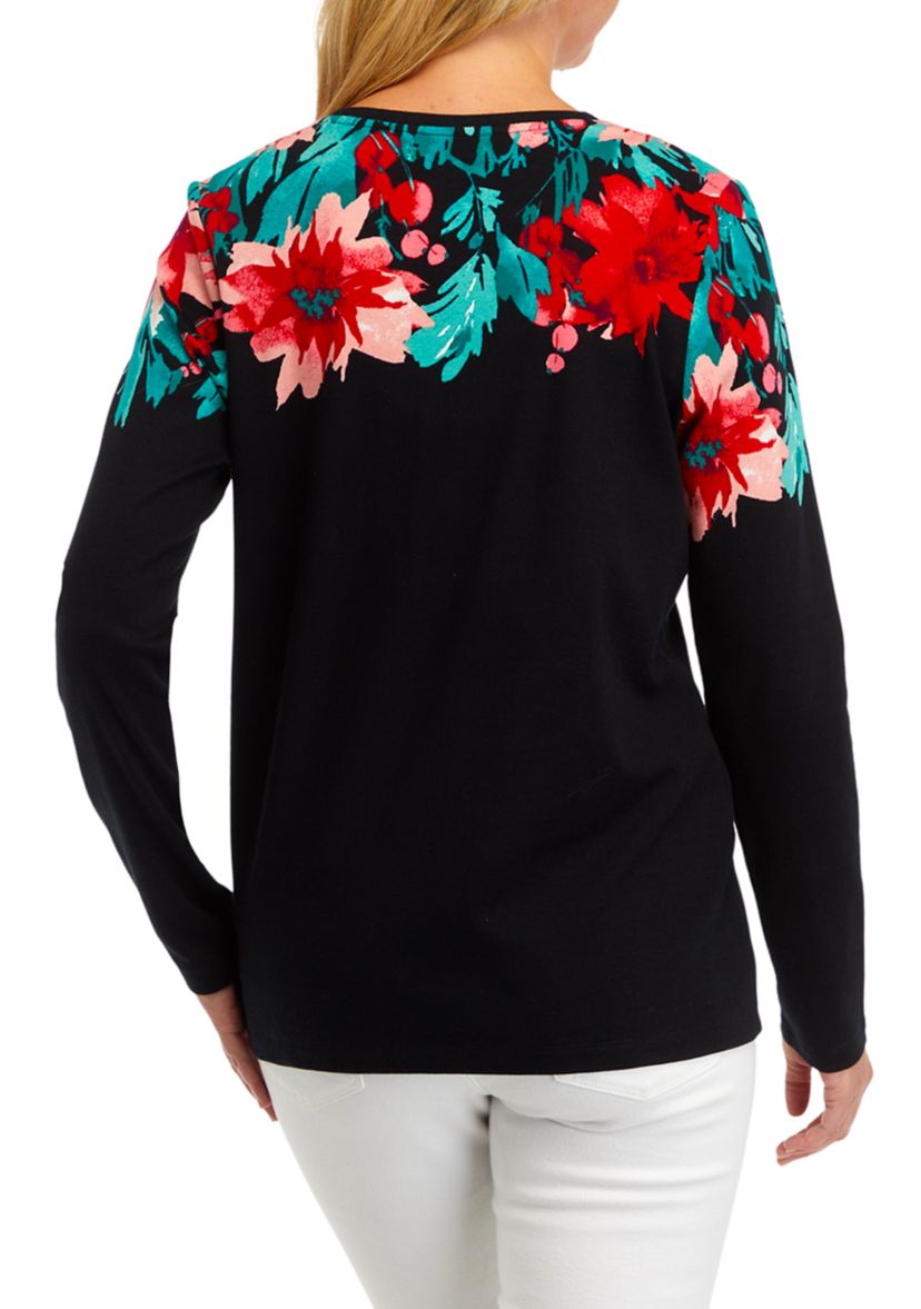 Womens Long Sleeve Placement Print T-Shirt 