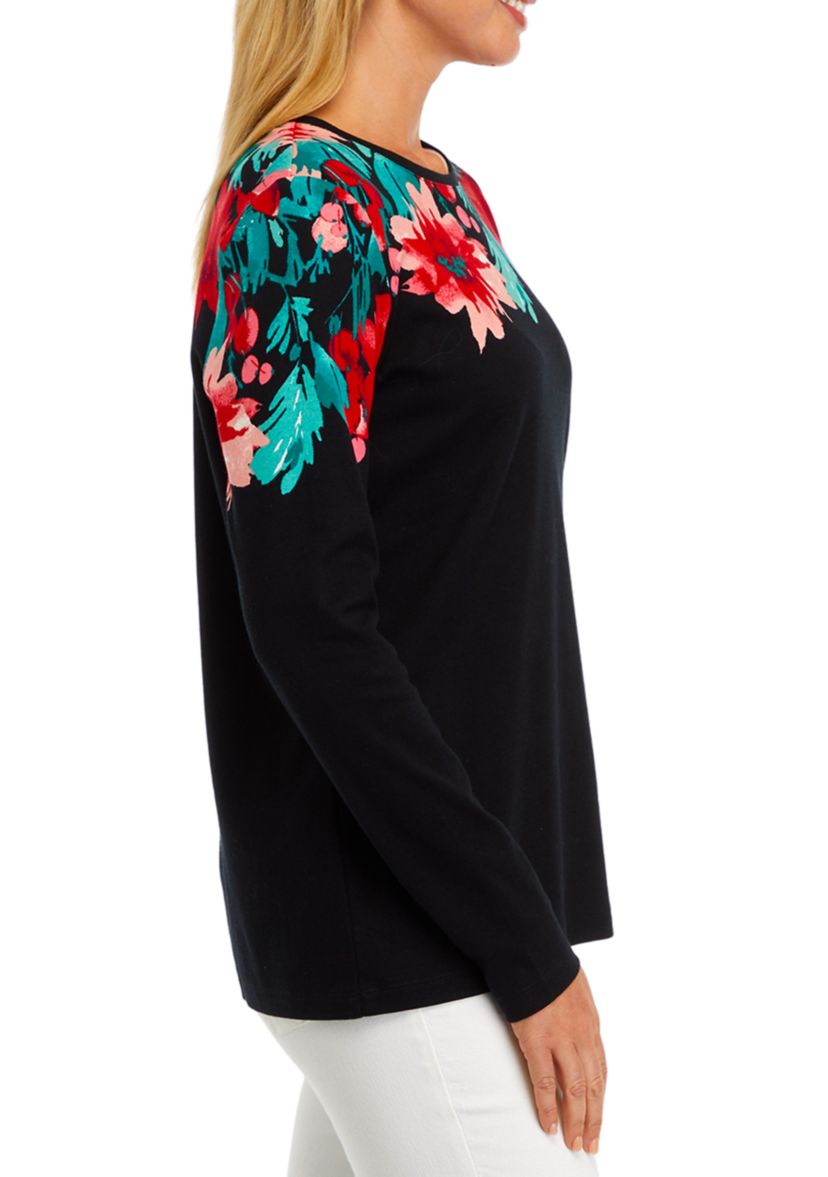 Womens Long Sleeve Placement Print T-Shirt 