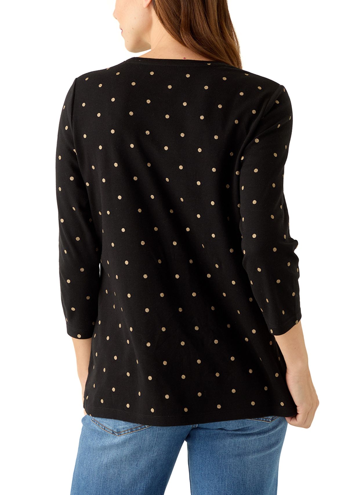 Womens 3.4 Sleeve Crew Neck Foil Print Top