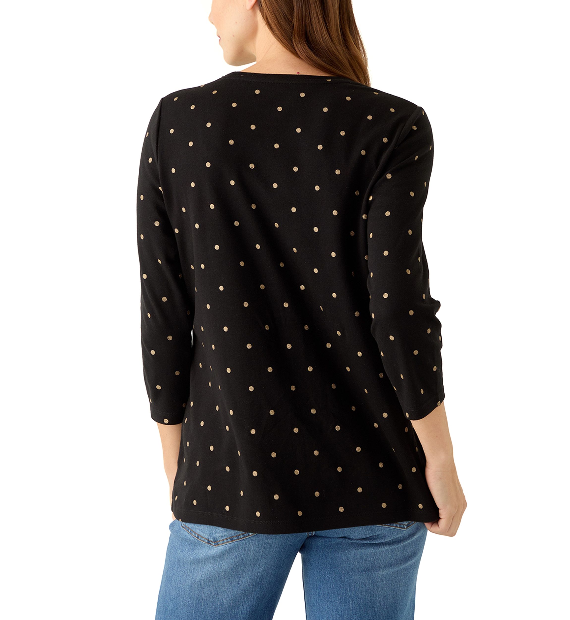 Womens 3.4 Sleeve Crew Neck Foil Print Top