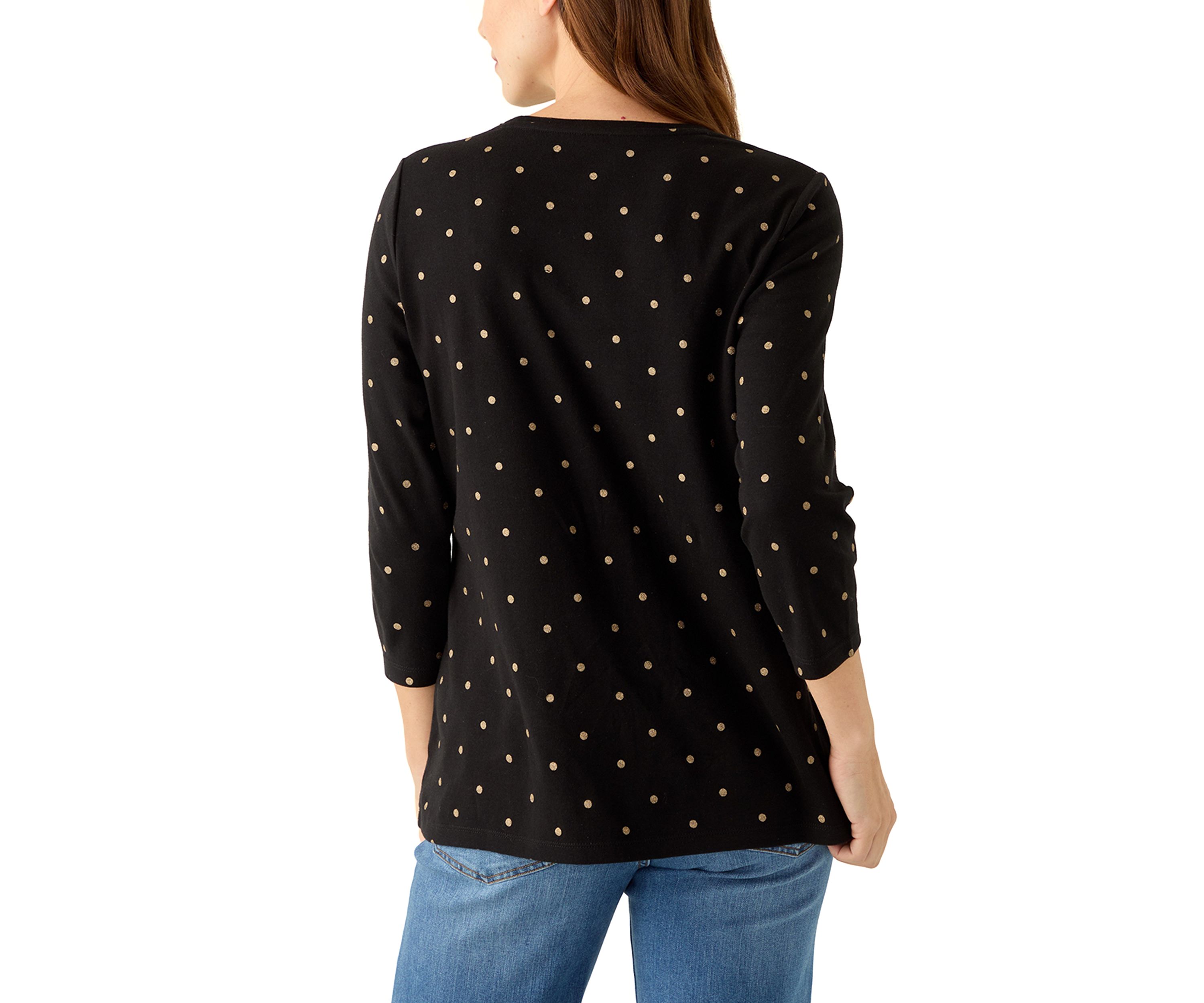 Womens 3.4 Sleeve Crew Neck Foil Print Top