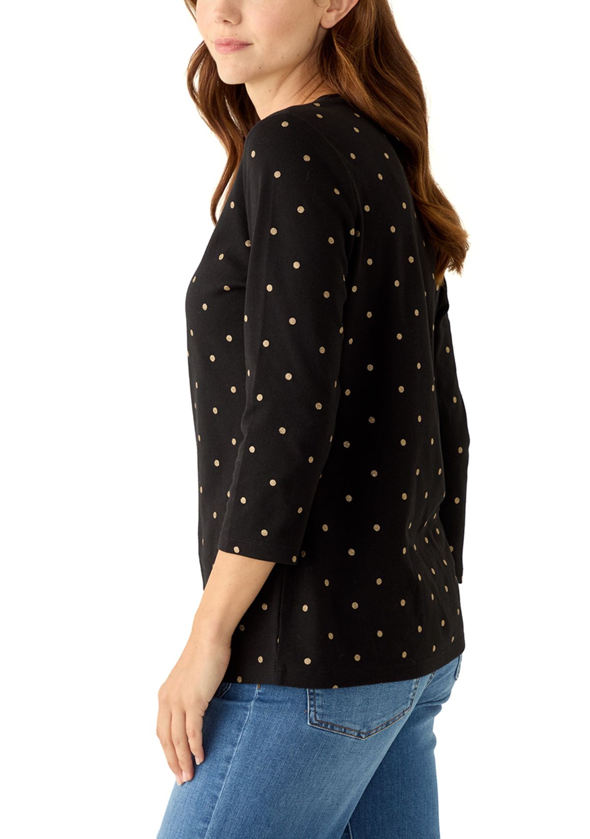Womens 3.4 Sleeve Crew Neck Foil Print Top