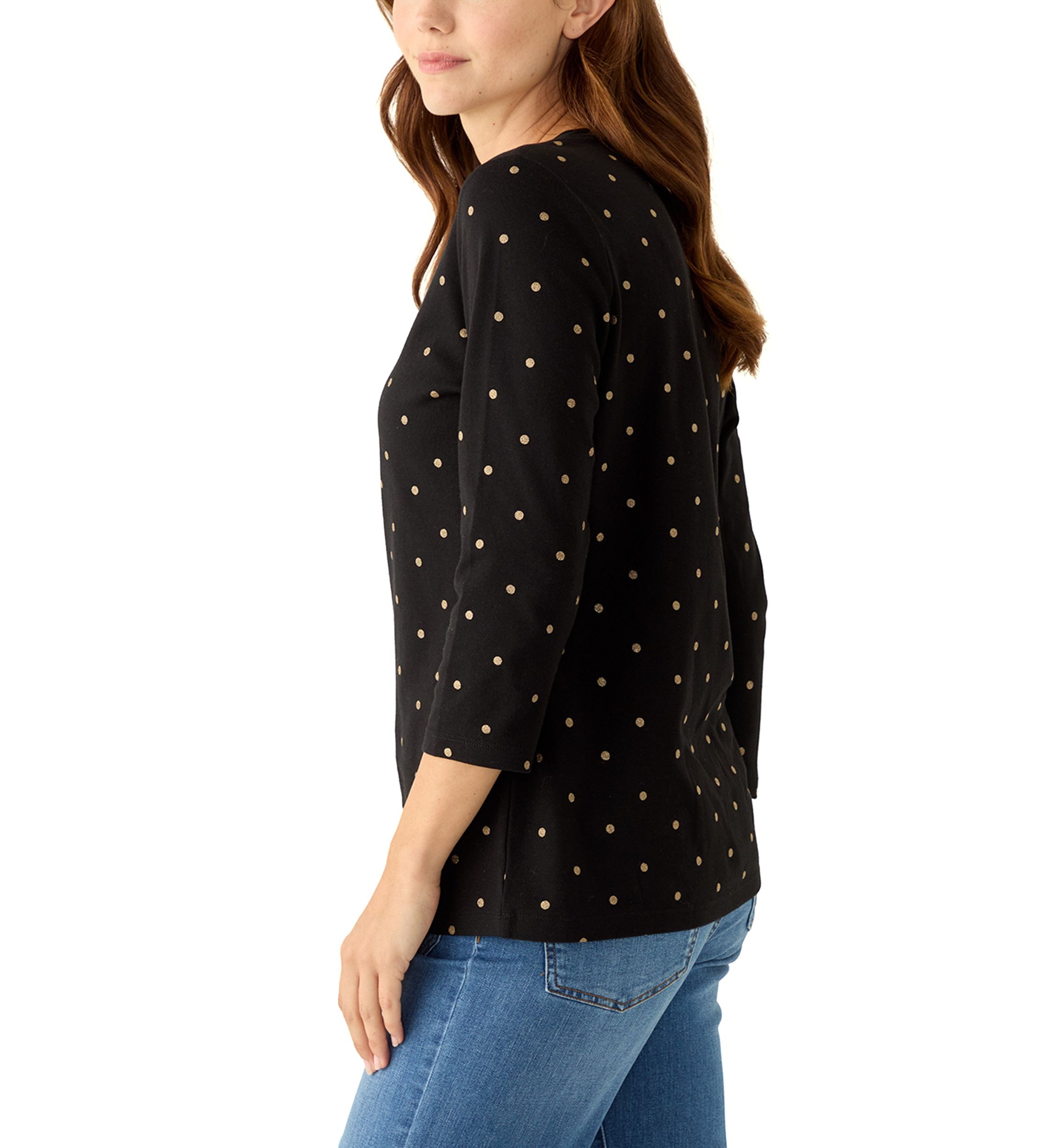 Womens 3.4 Sleeve Crew Neck Foil Print Top