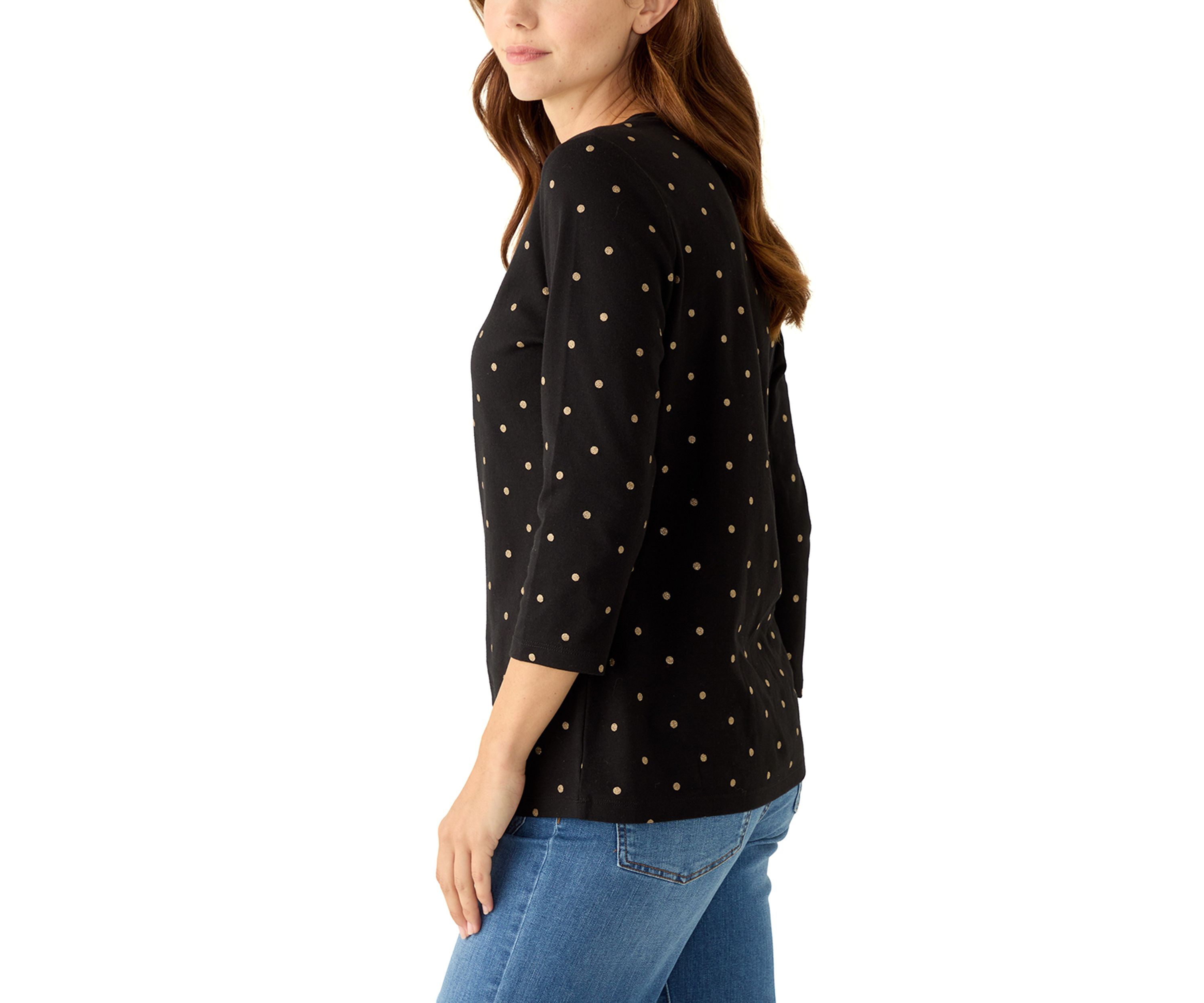 Womens 3.4 Sleeve Crew Neck Foil Print Top