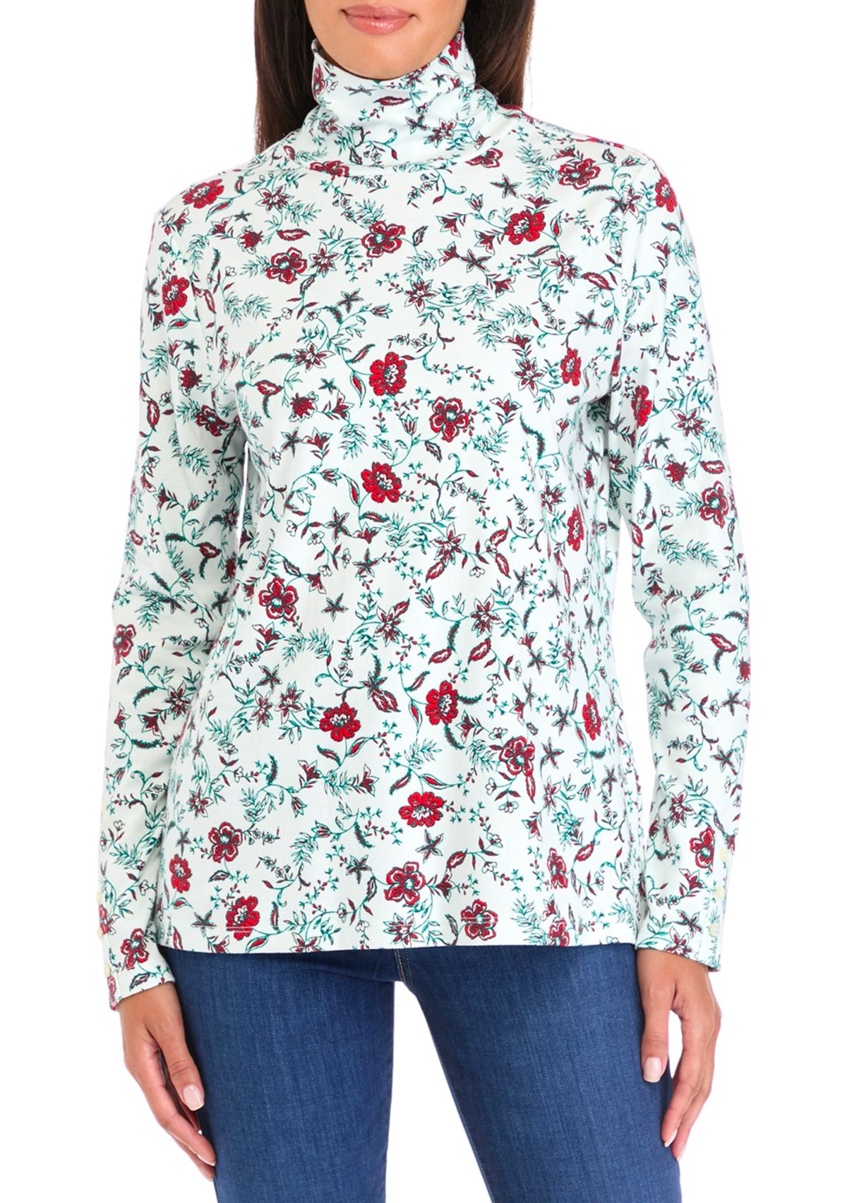 Womens Long Sleeve Printed Turtleneck Top 