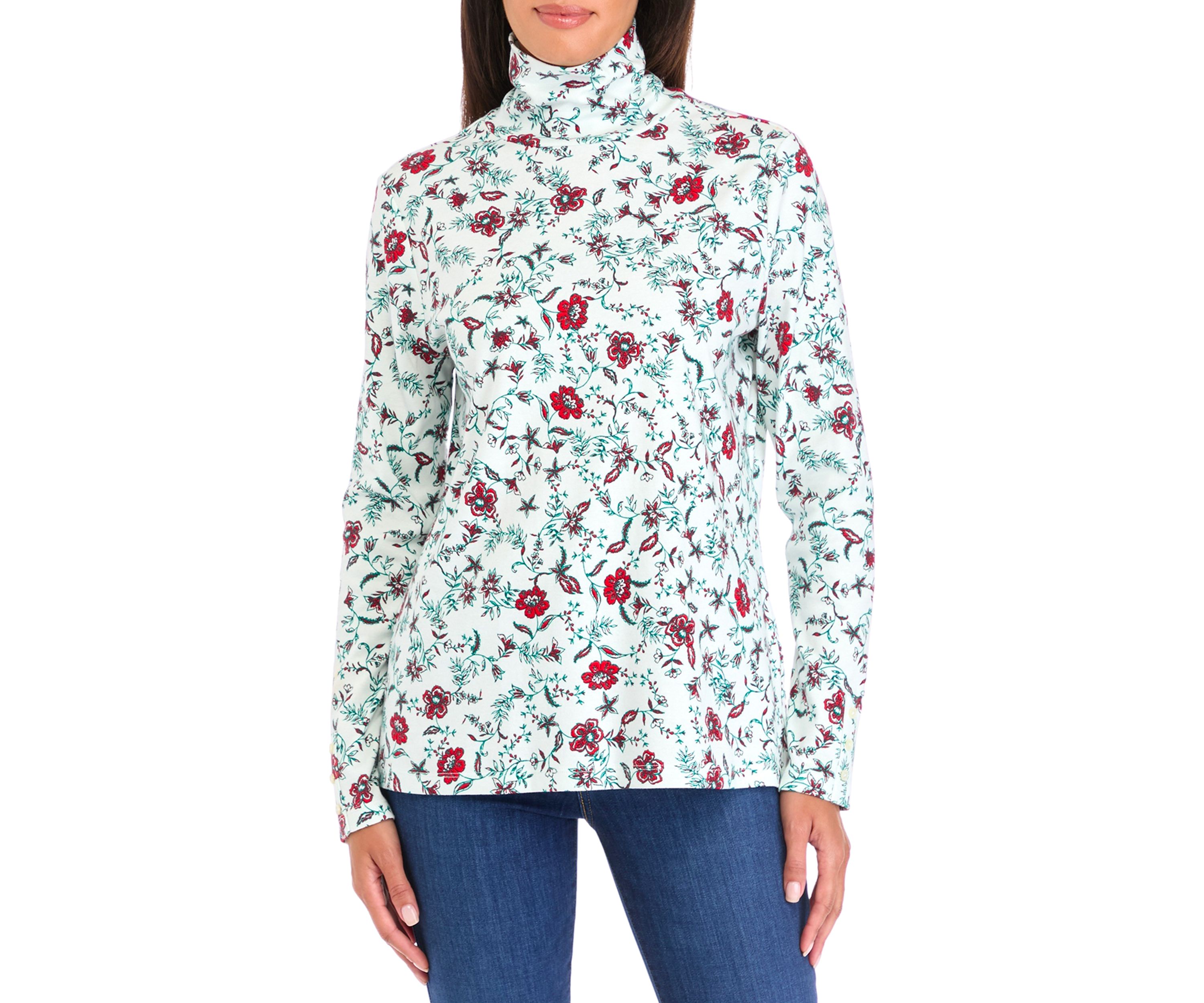 Womens Long Sleeve Printed Turtleneck Top 
