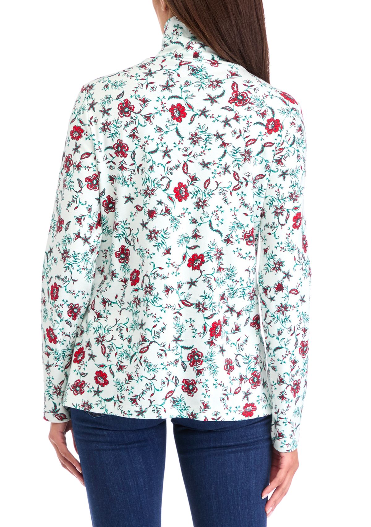 Womens Long Sleeve Printed Turtleneck Top 