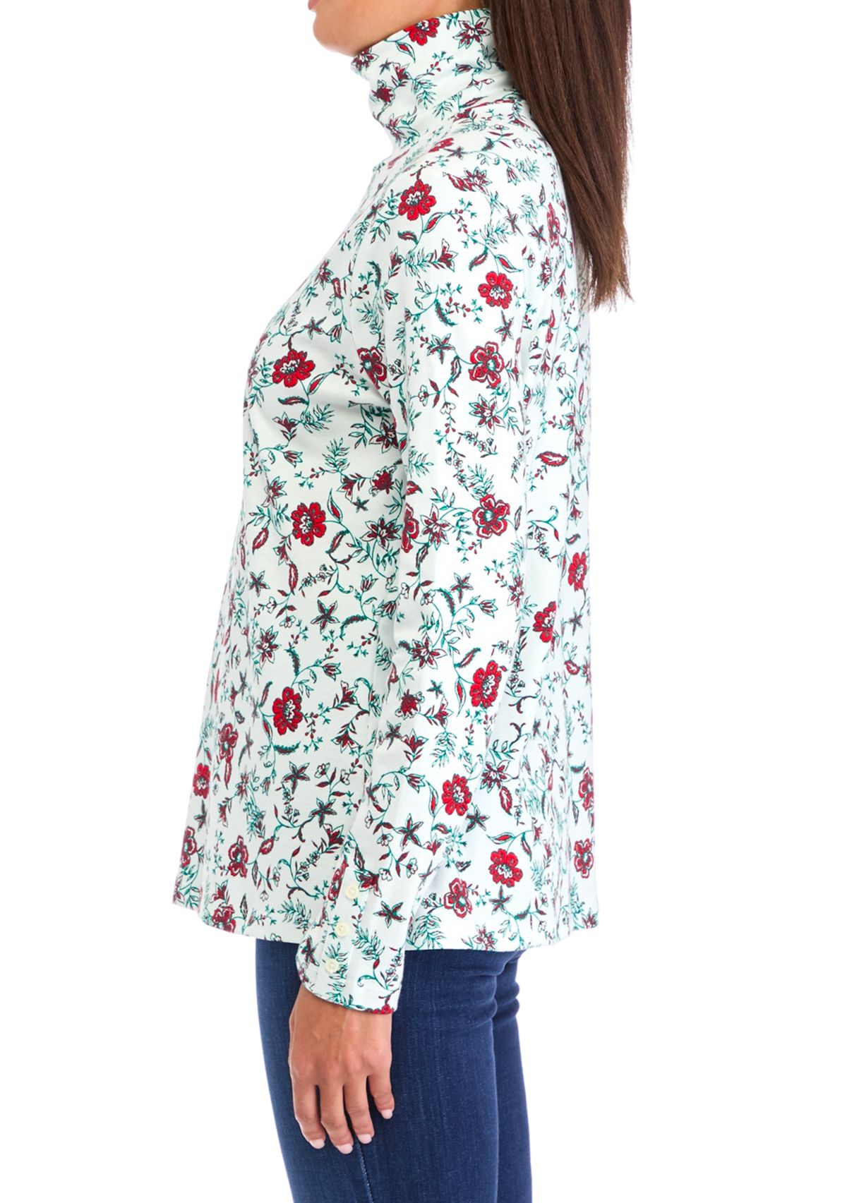 Womens Long Sleeve Printed Turtleneck Top 