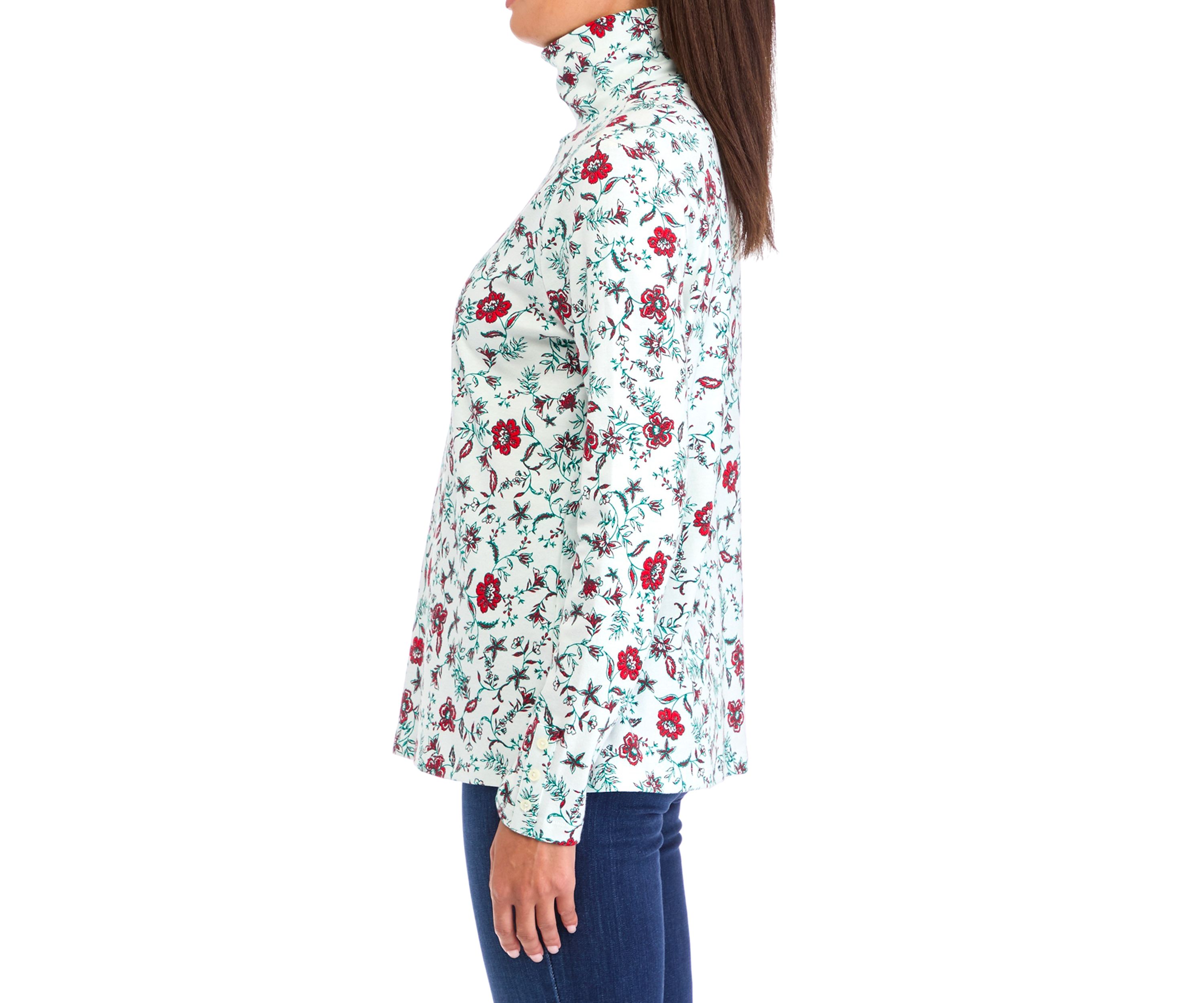 Womens Long Sleeve Printed Turtleneck Top 