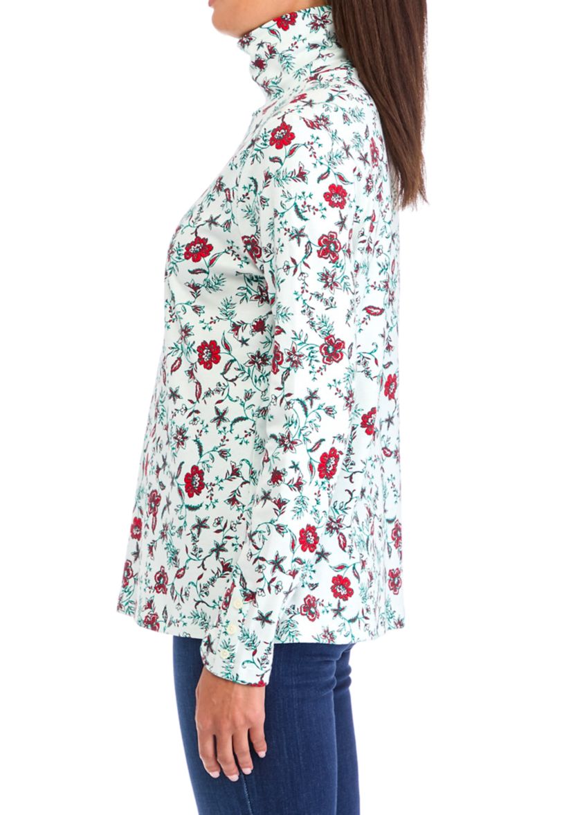 Womens Long Sleeve Printed Turtleneck Top 