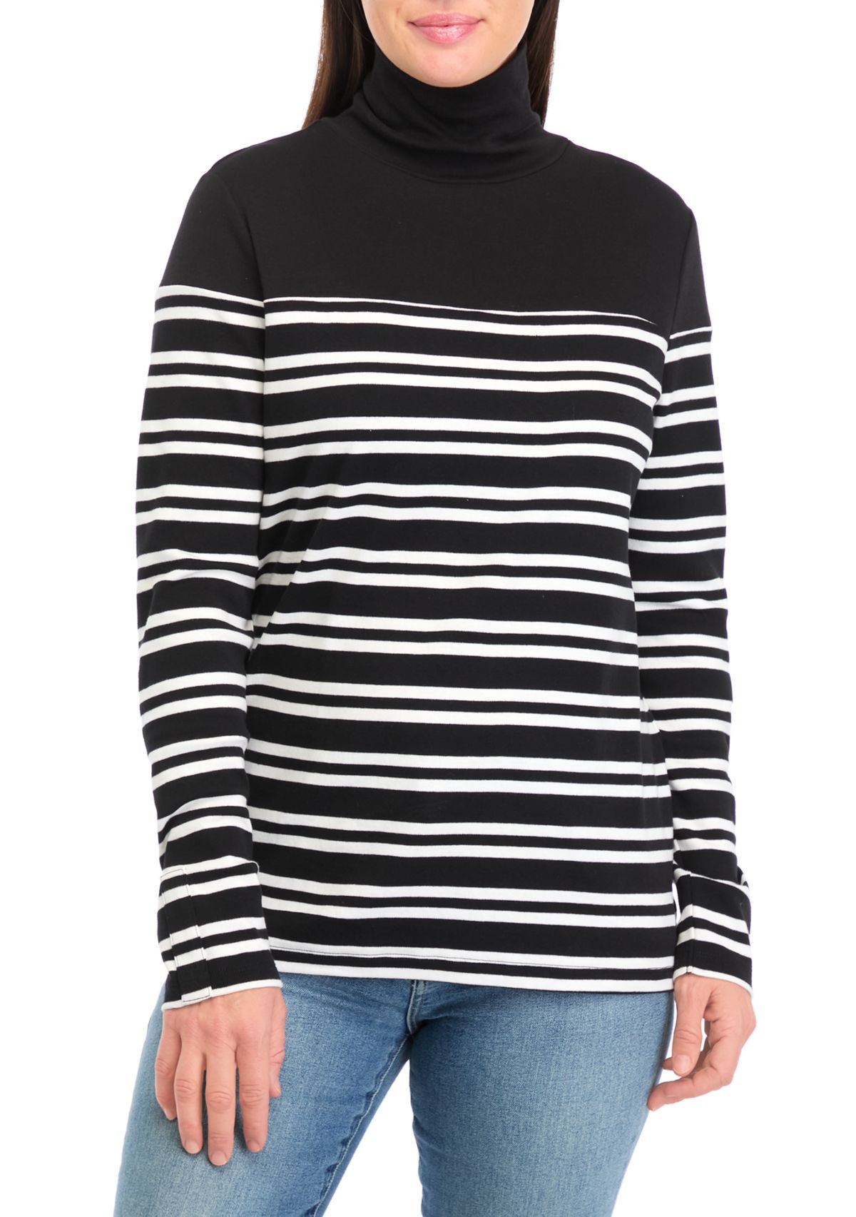 Womens Striped Turtleneck Top