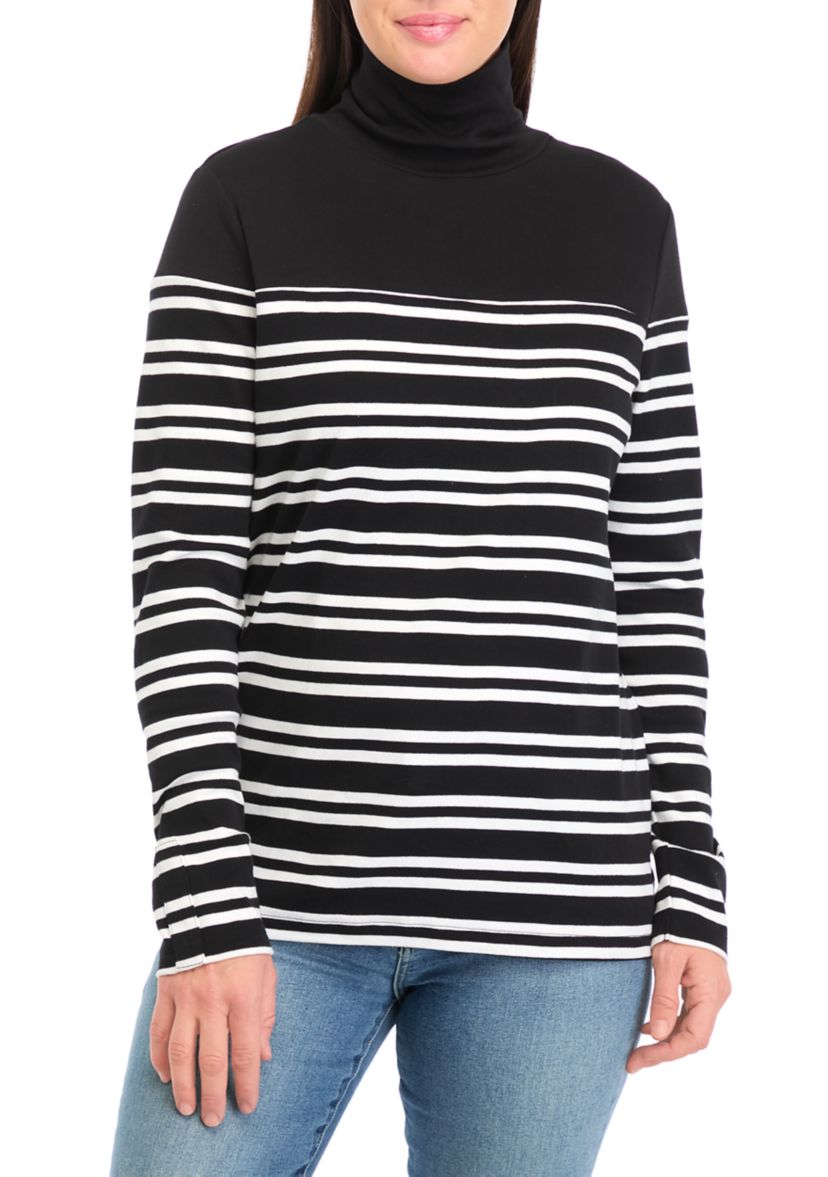Womens Striped Turtleneck Top