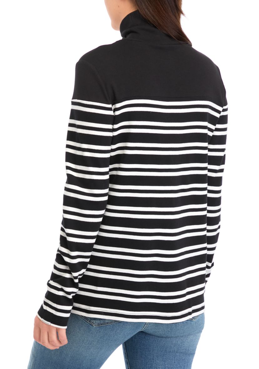 Womens Striped Turtleneck Top