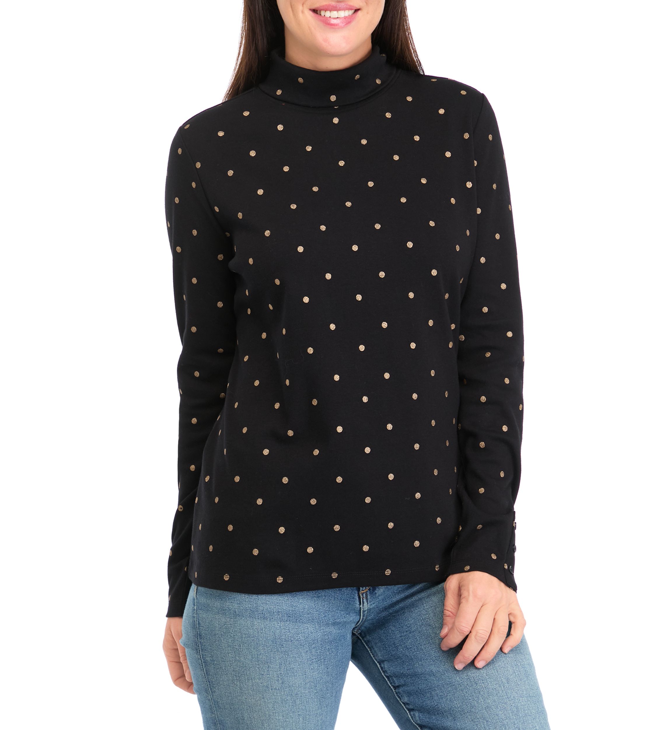 Womens Foil Dot Printed Turtleneck Top