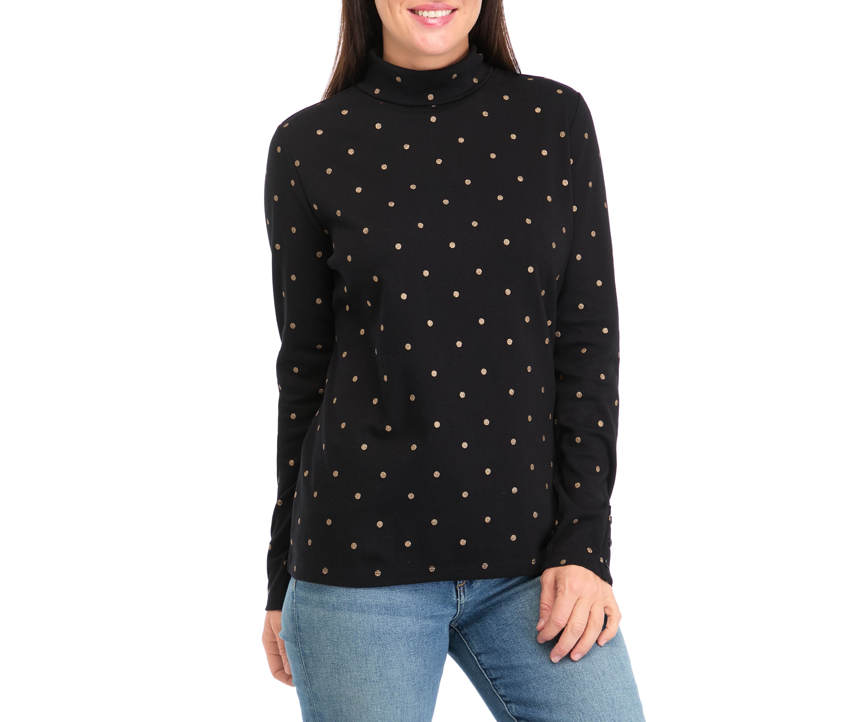 Womens Foil Dot Printed Turtleneck Top