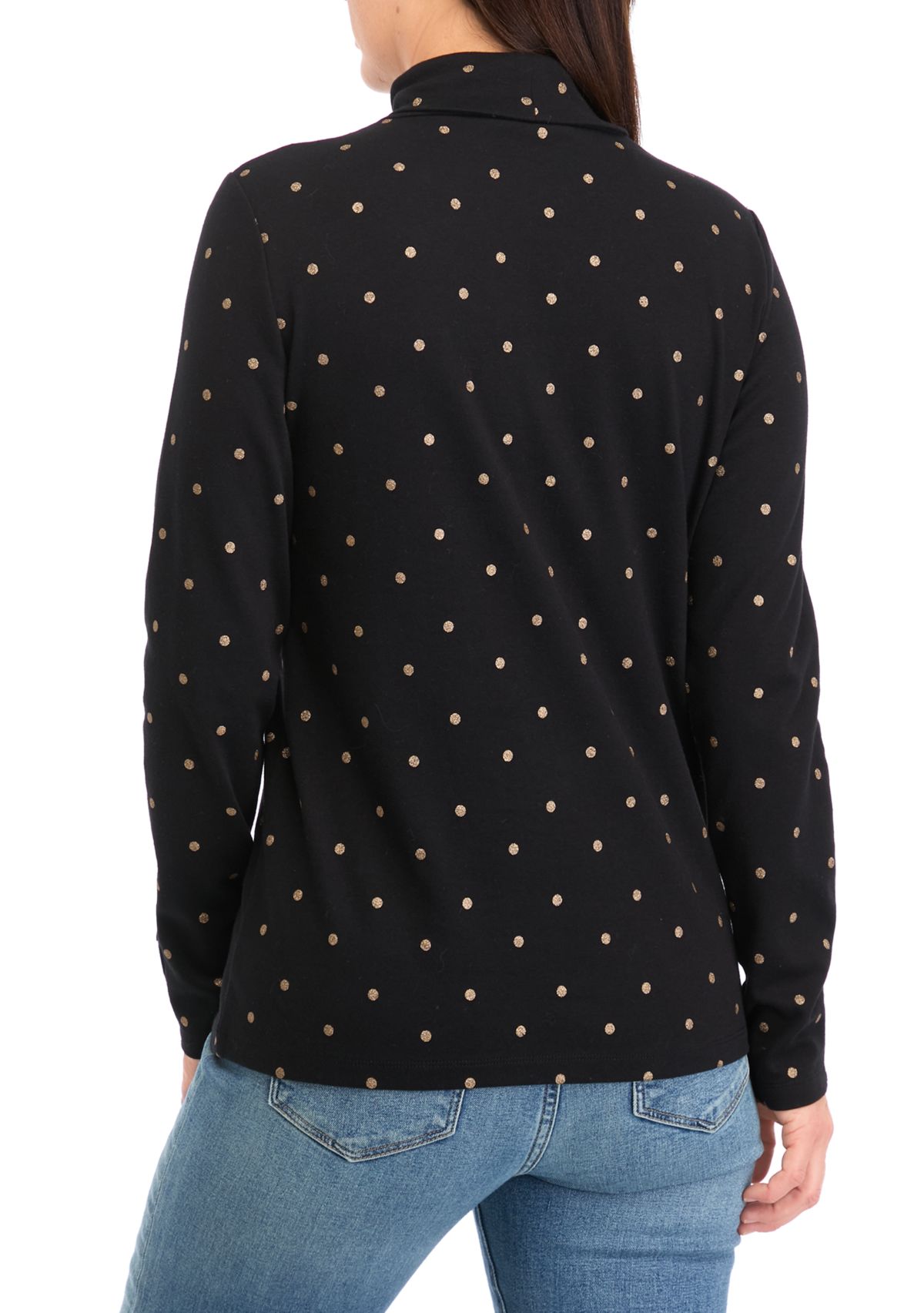 Womens Foil Dot Printed Turtleneck Top