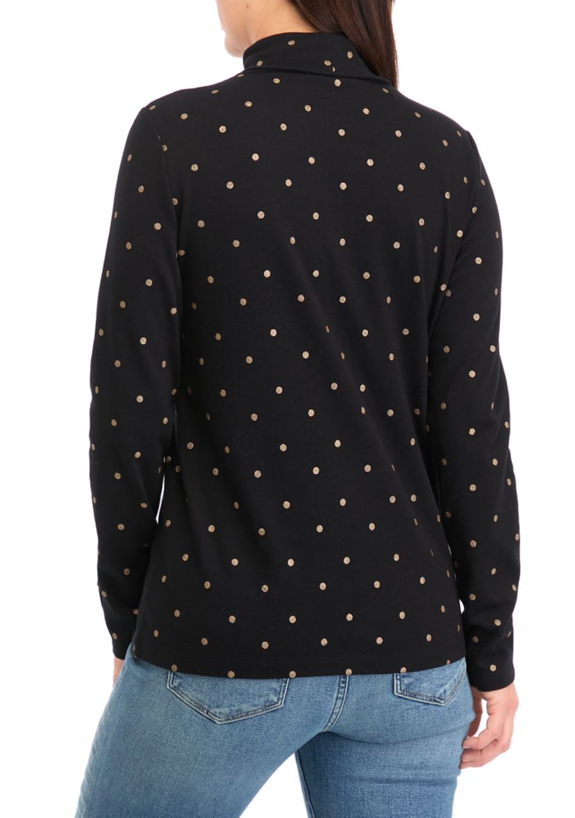 Womens Foil Dot Printed Turtleneck Top