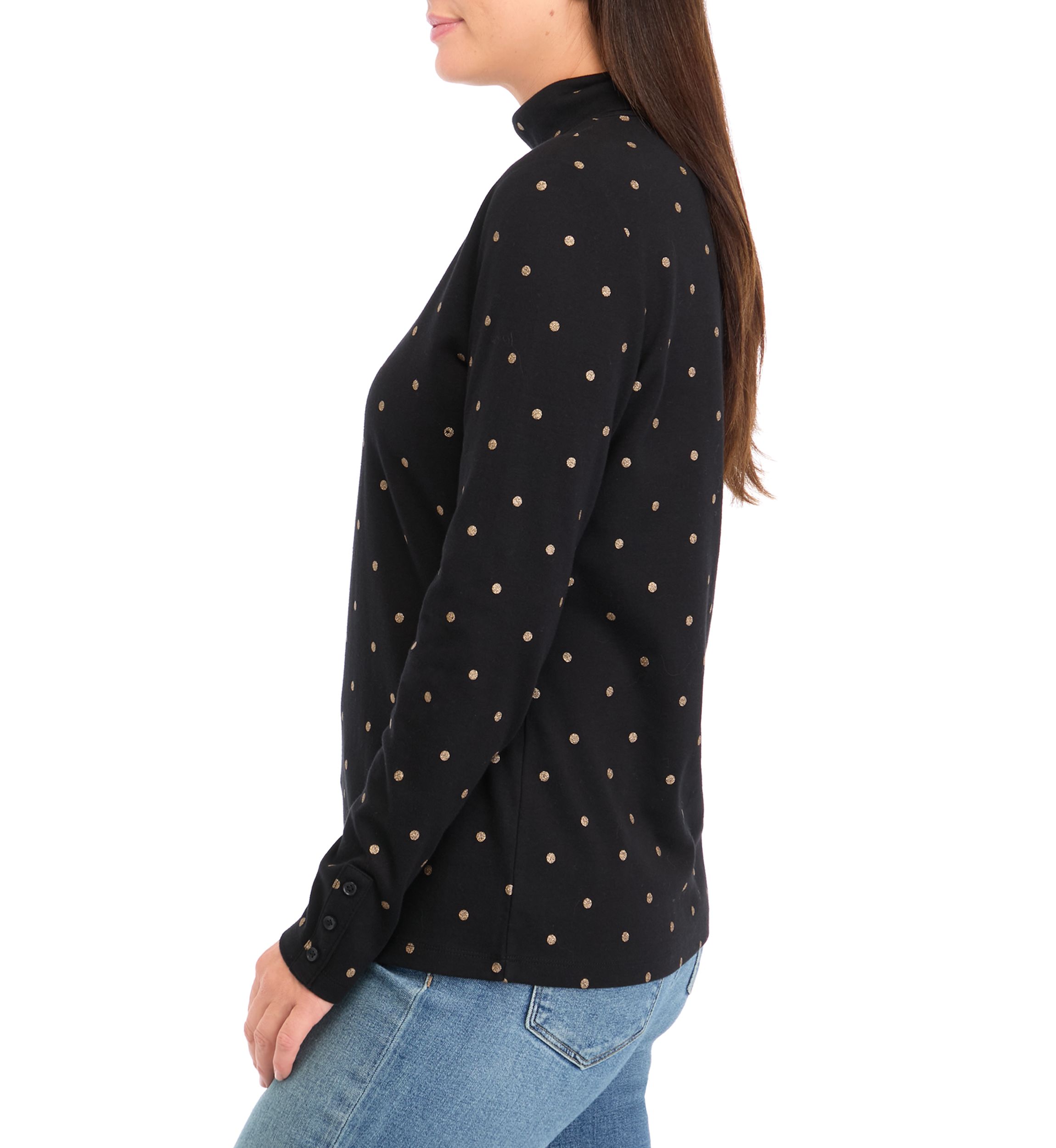 Womens Foil Dot Printed Turtleneck Top