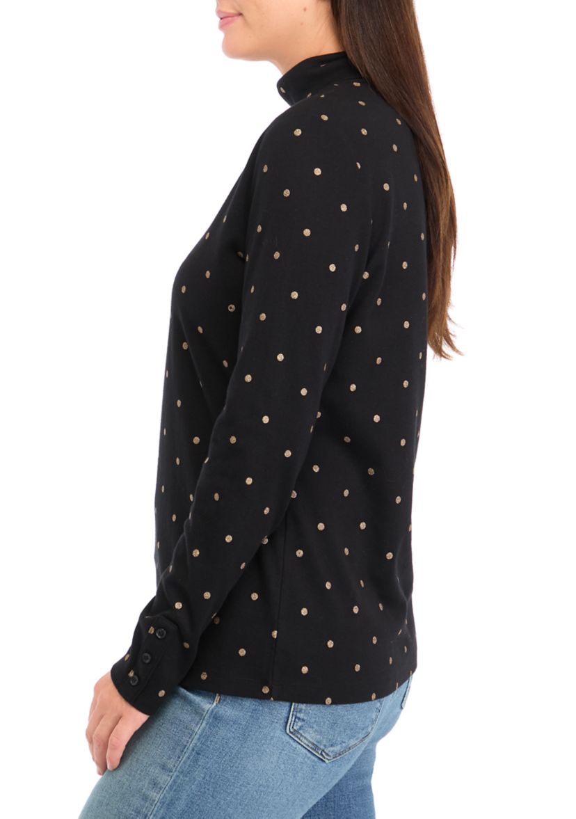 Womens Foil Dot Printed Turtleneck Top