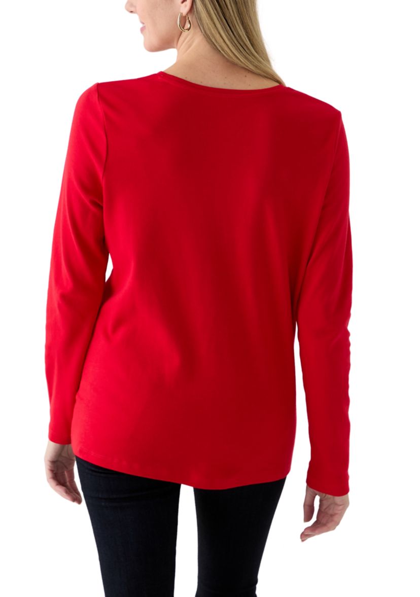 Womens Long Sleeve Holiday Graphic T-Shirt 