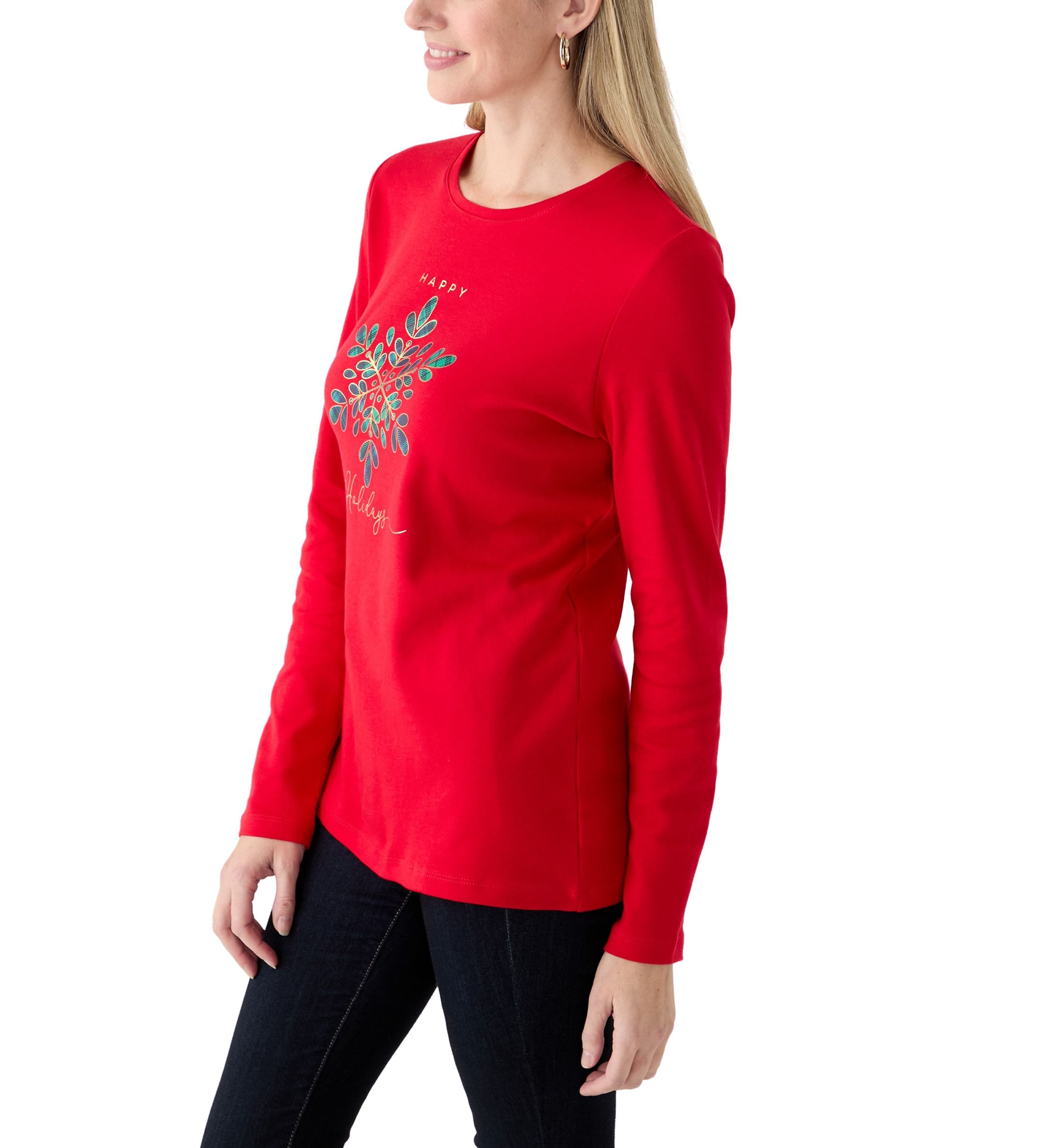 Womens Long Sleeve Holiday Graphic T-Shirt 